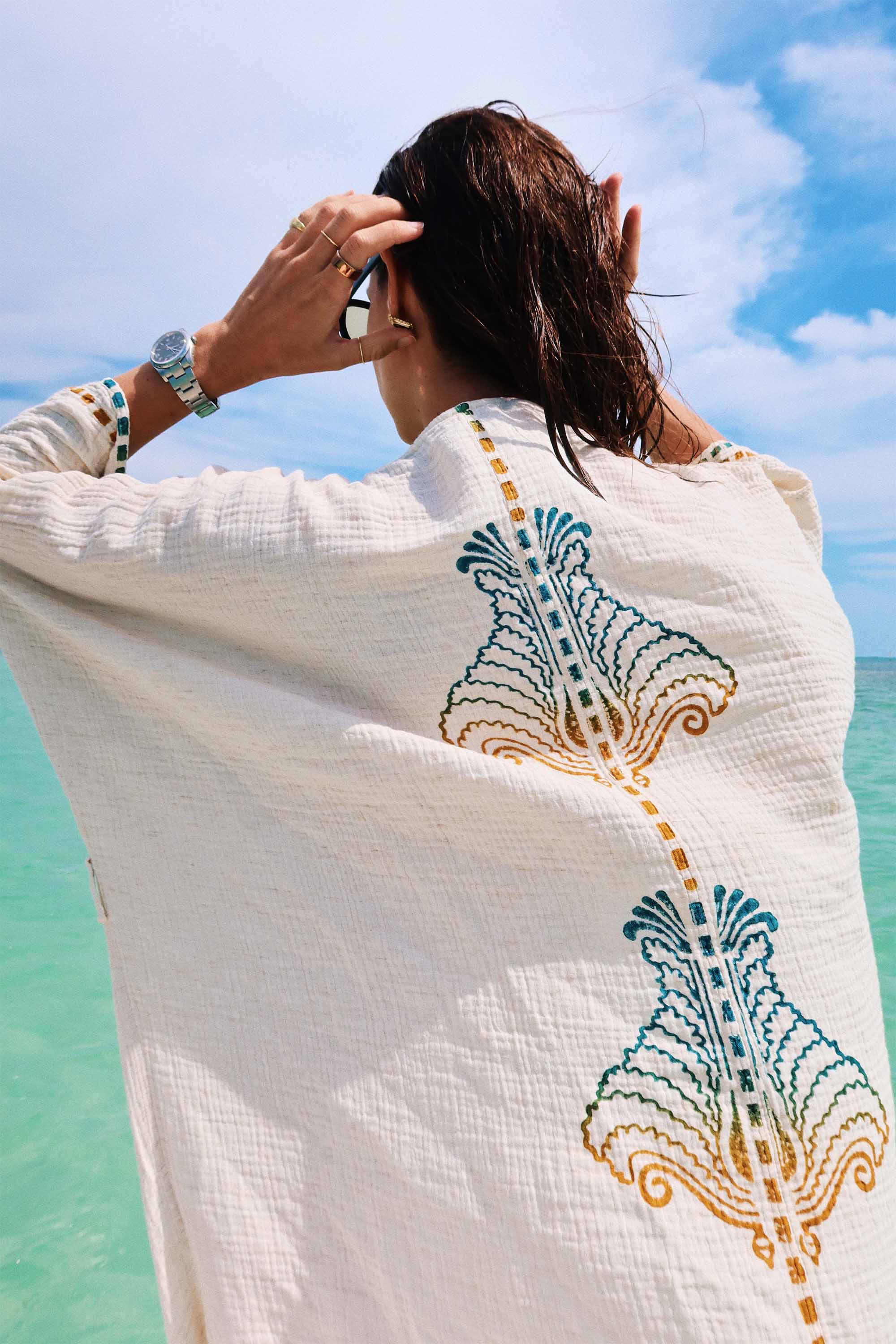 Crinkle Blue Yellow Kimono