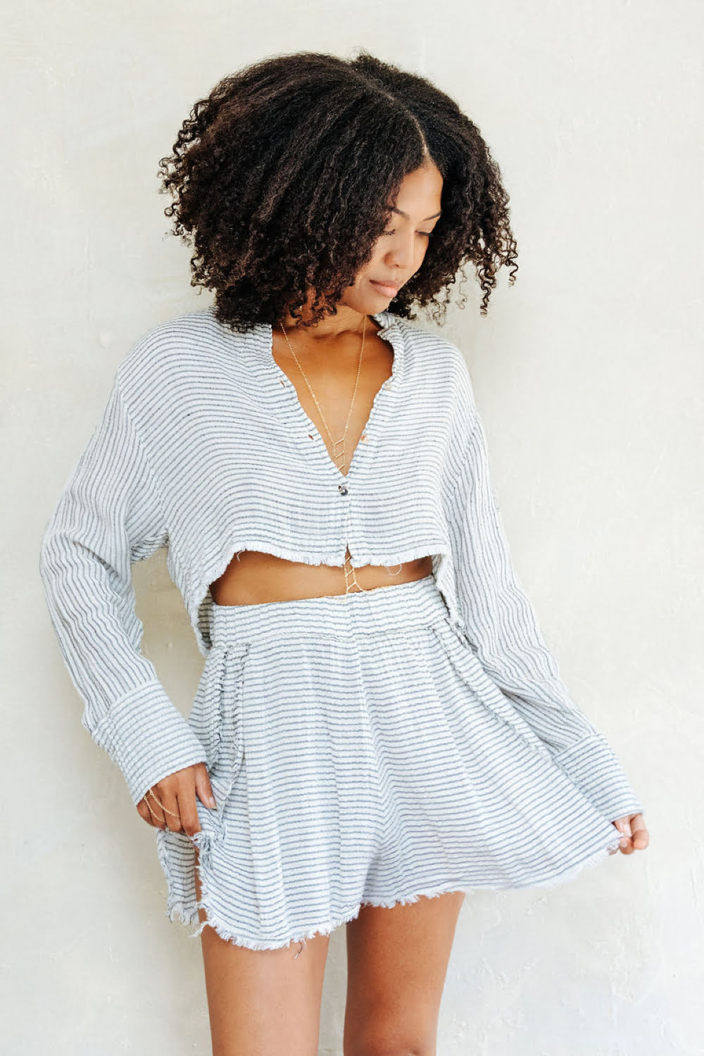 Striped Lyocell  Mini Shorts