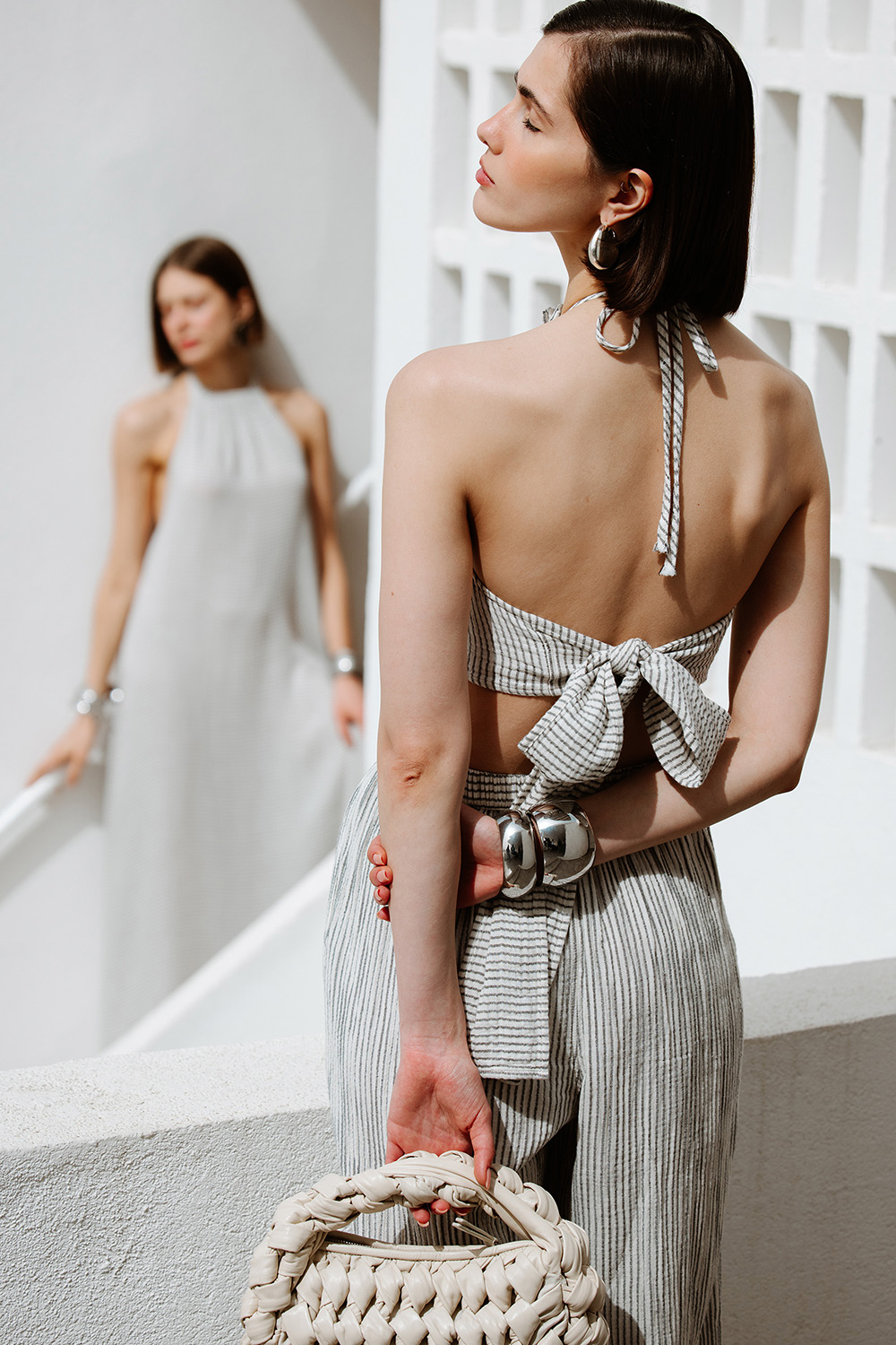 Striped Linen Halter Neck Blouse