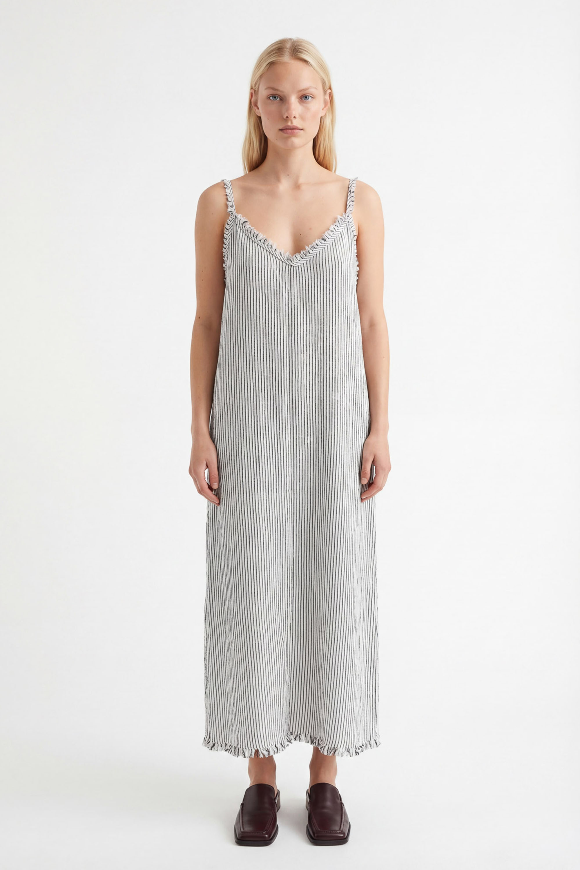 Crinkle Black Striped Strappy Dress