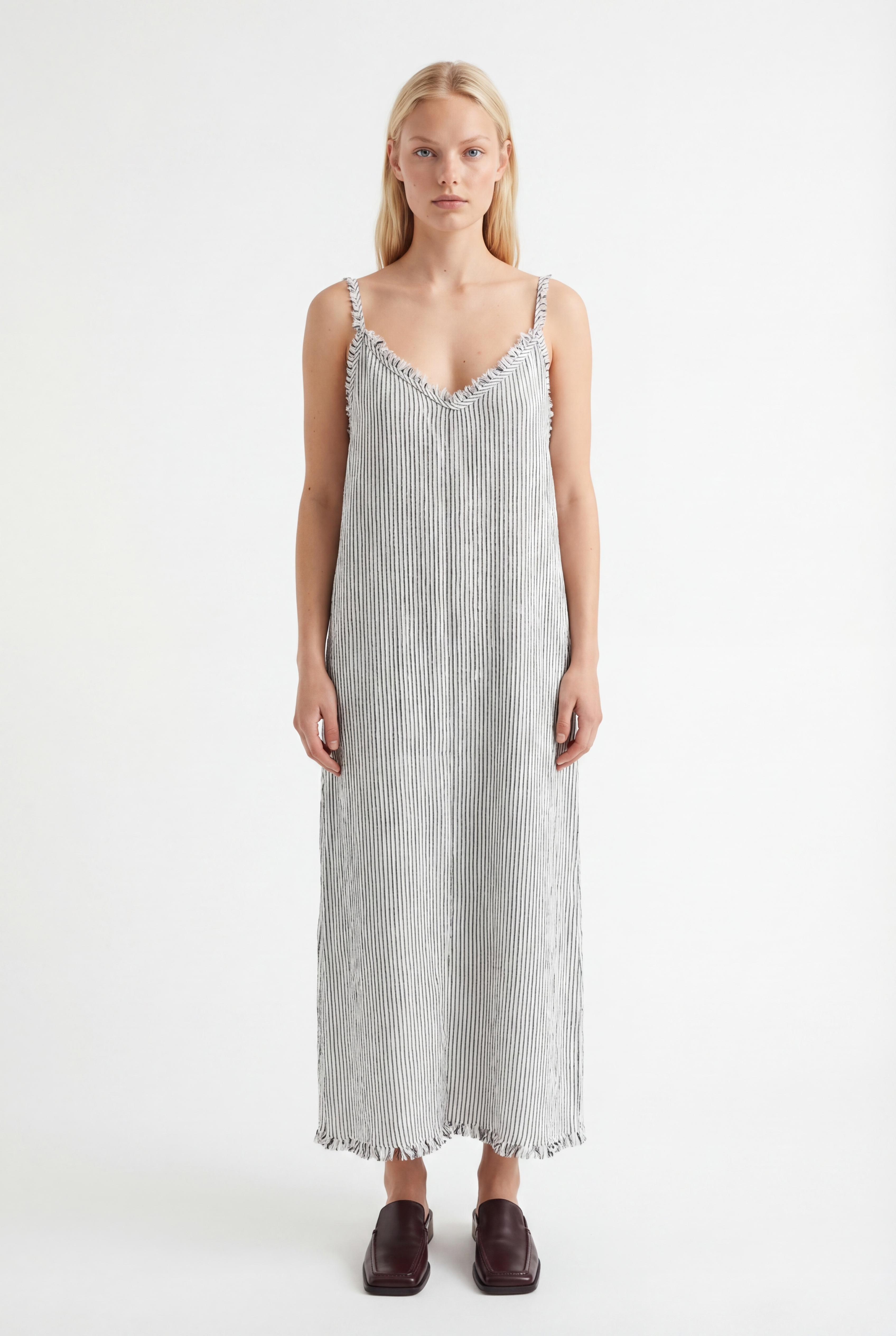 Crinkle Black Striped Strappy Dress