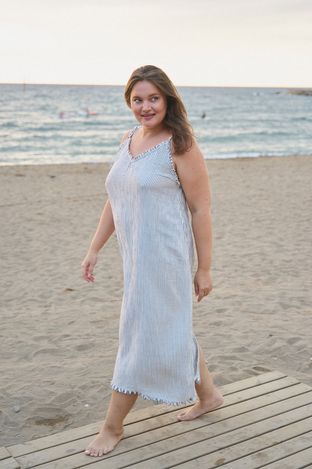 Crinkle Black Striped Strappy Dress