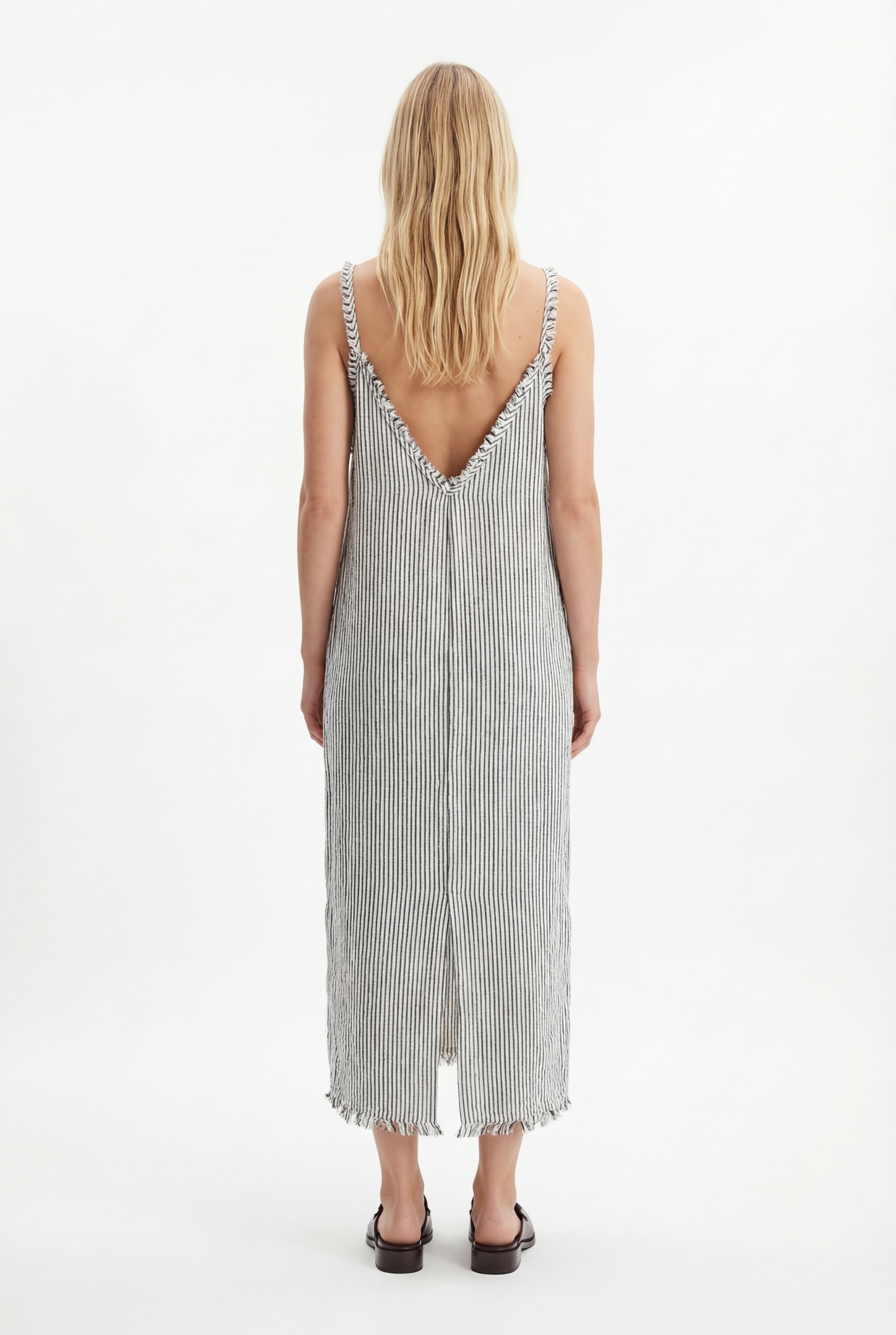 Crinkle Black Striped Strappy Dress