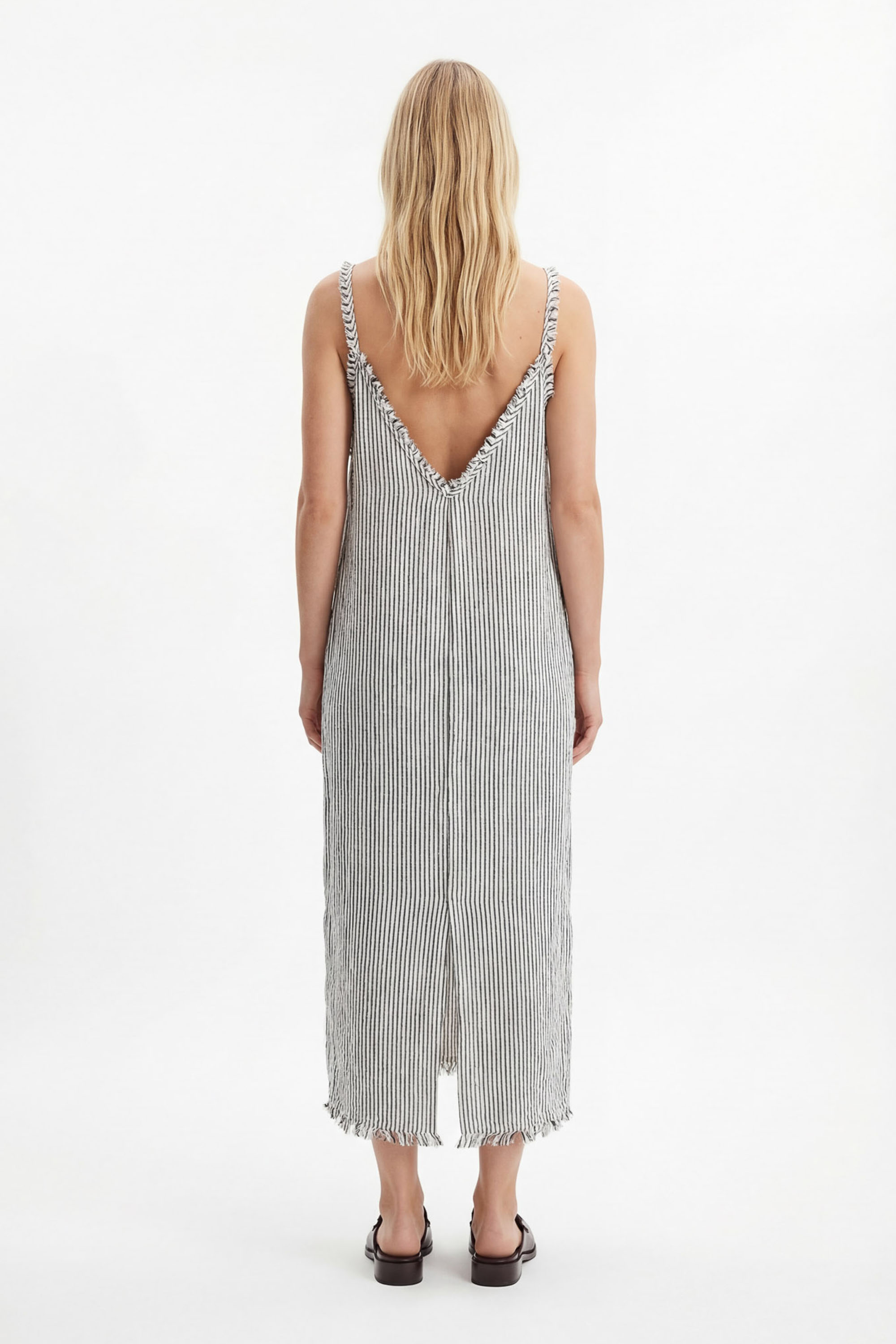 Crinkle Black Striped Strappy Dress