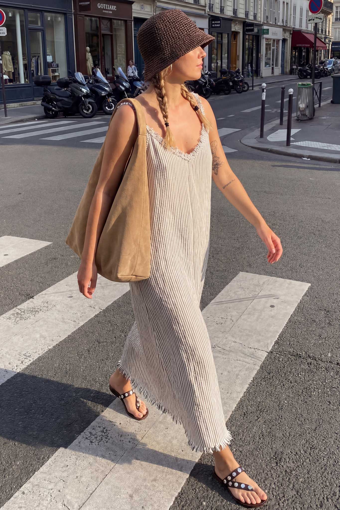 Crinkle Black Striped Strappy Dress