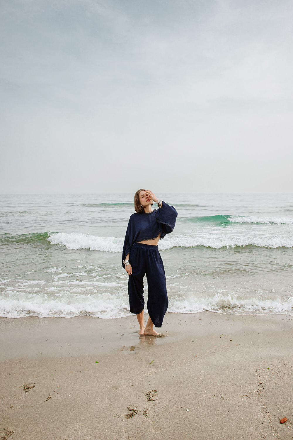 Keten Navy Crop Bluz