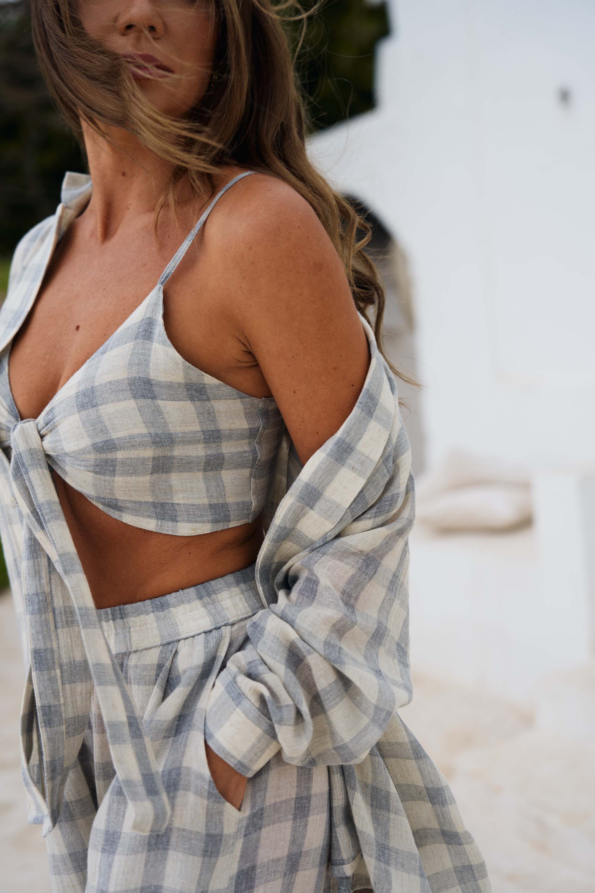 Grey Plaid Bra