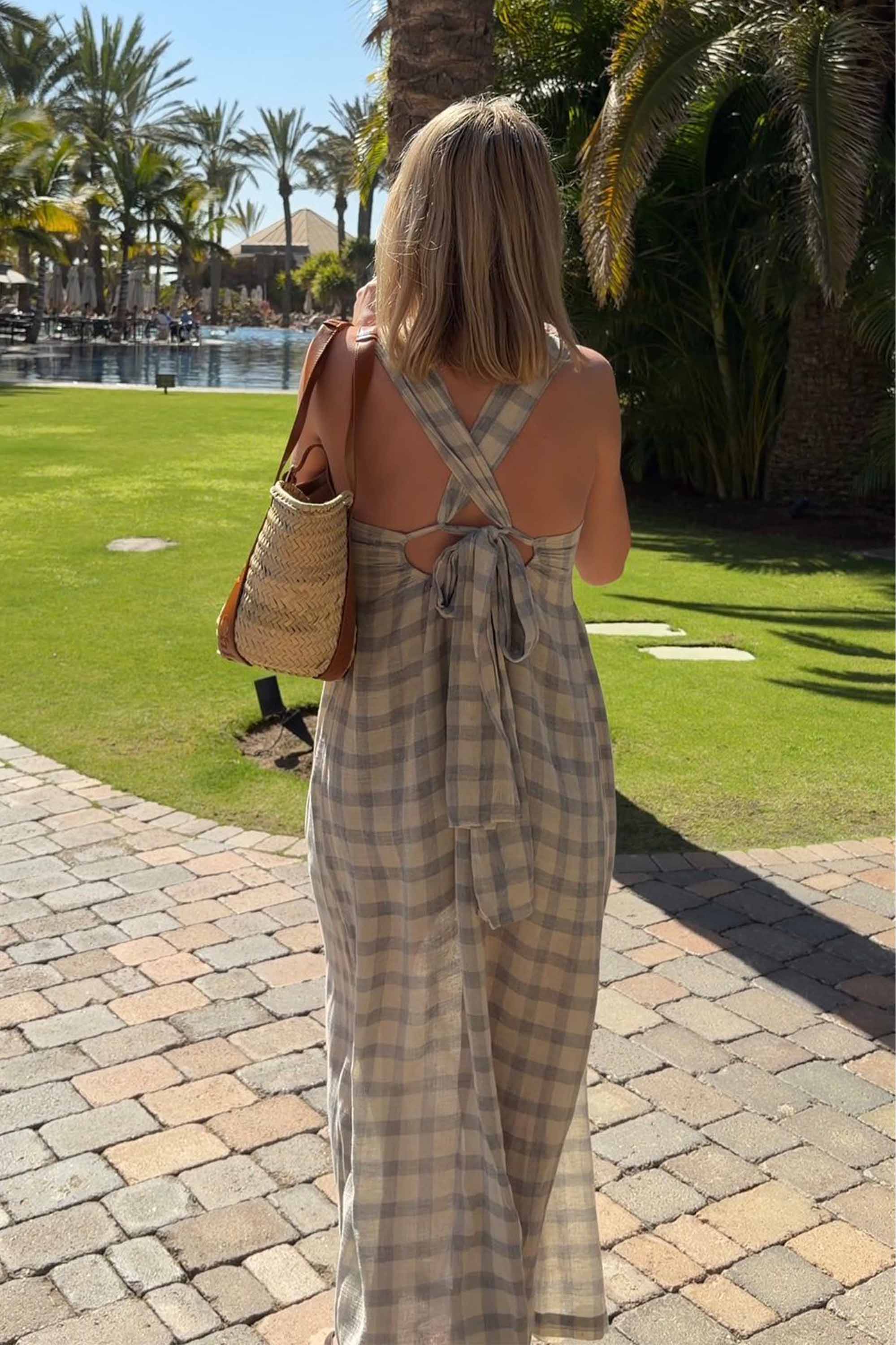 Grey Plaid Strappy Dress