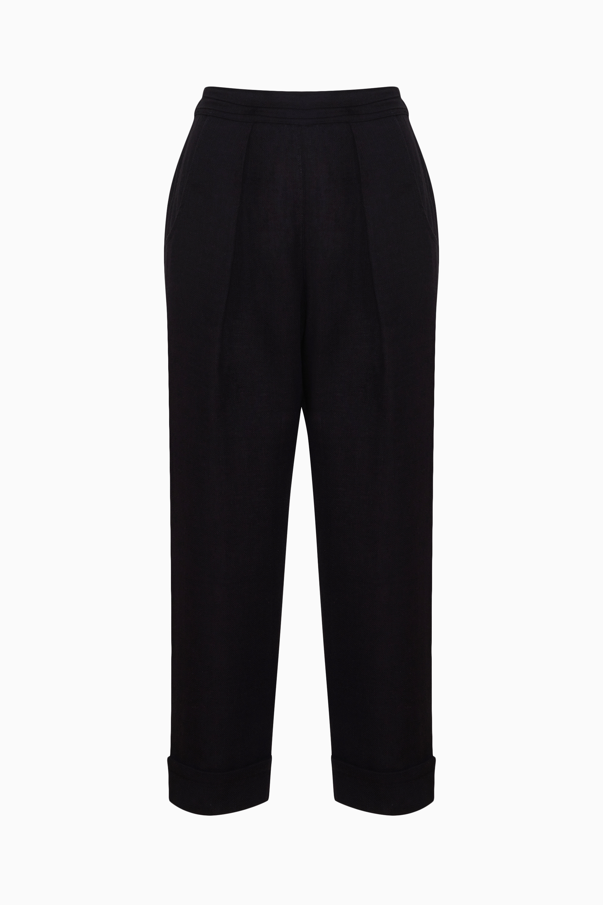 Black Linen Pleated Pants