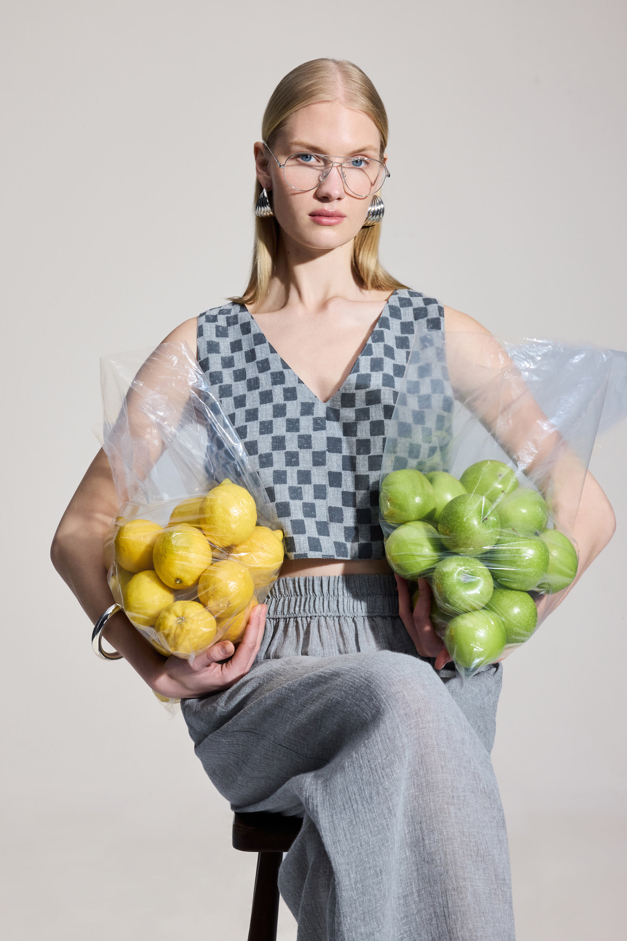 Grey Checkered Crop Top