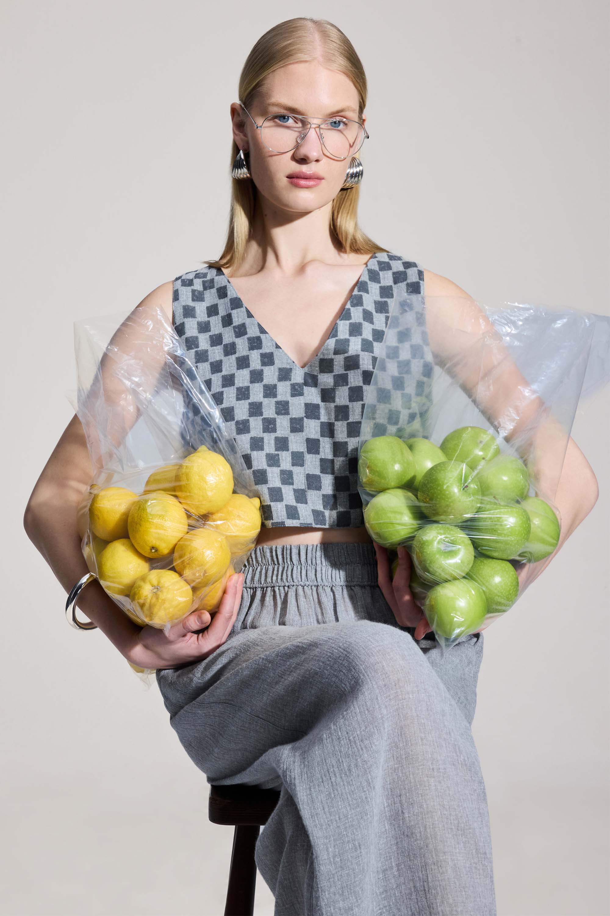 Grey Checkered Crop Top