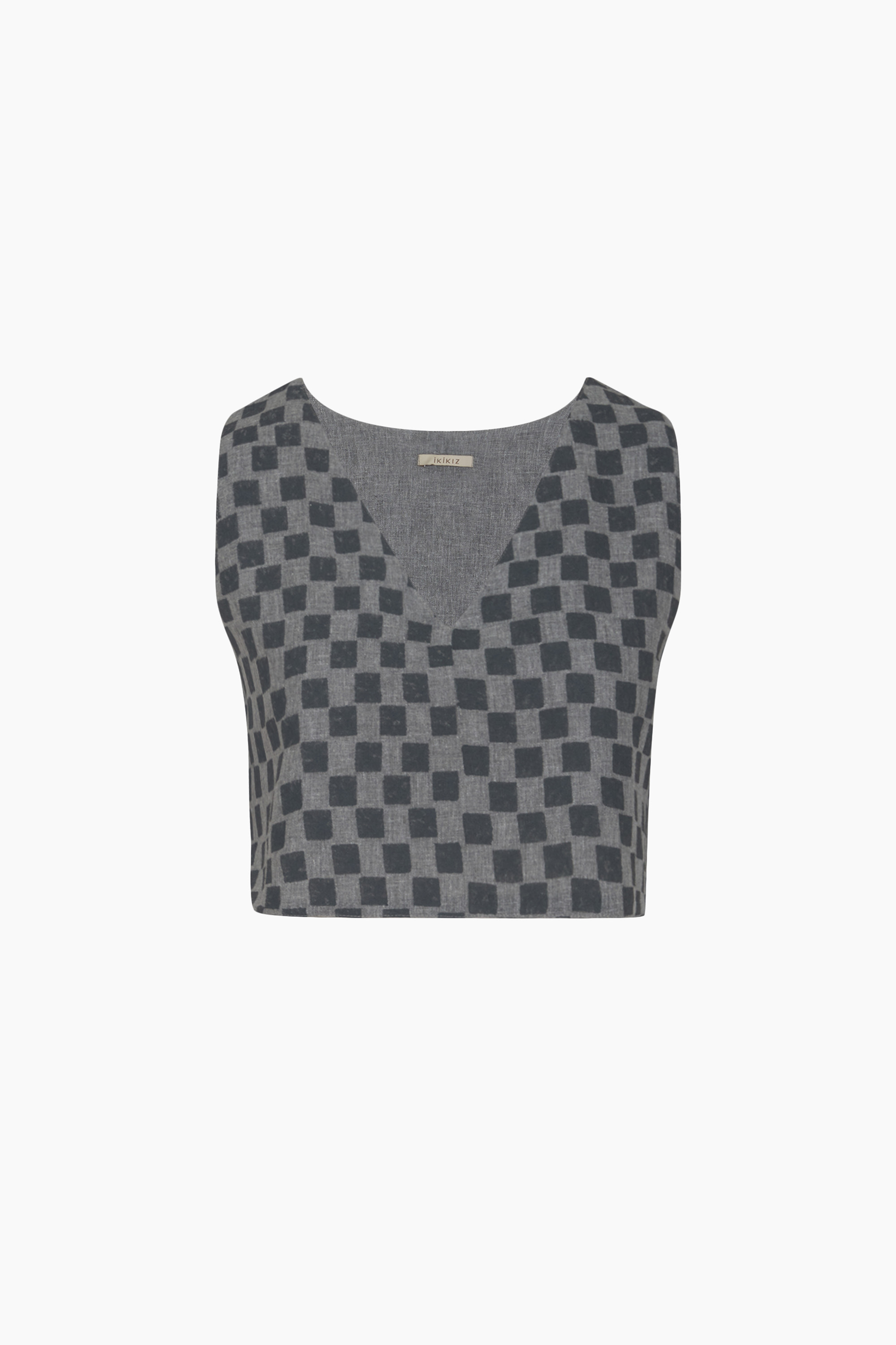 Grey Checkered Crop Top