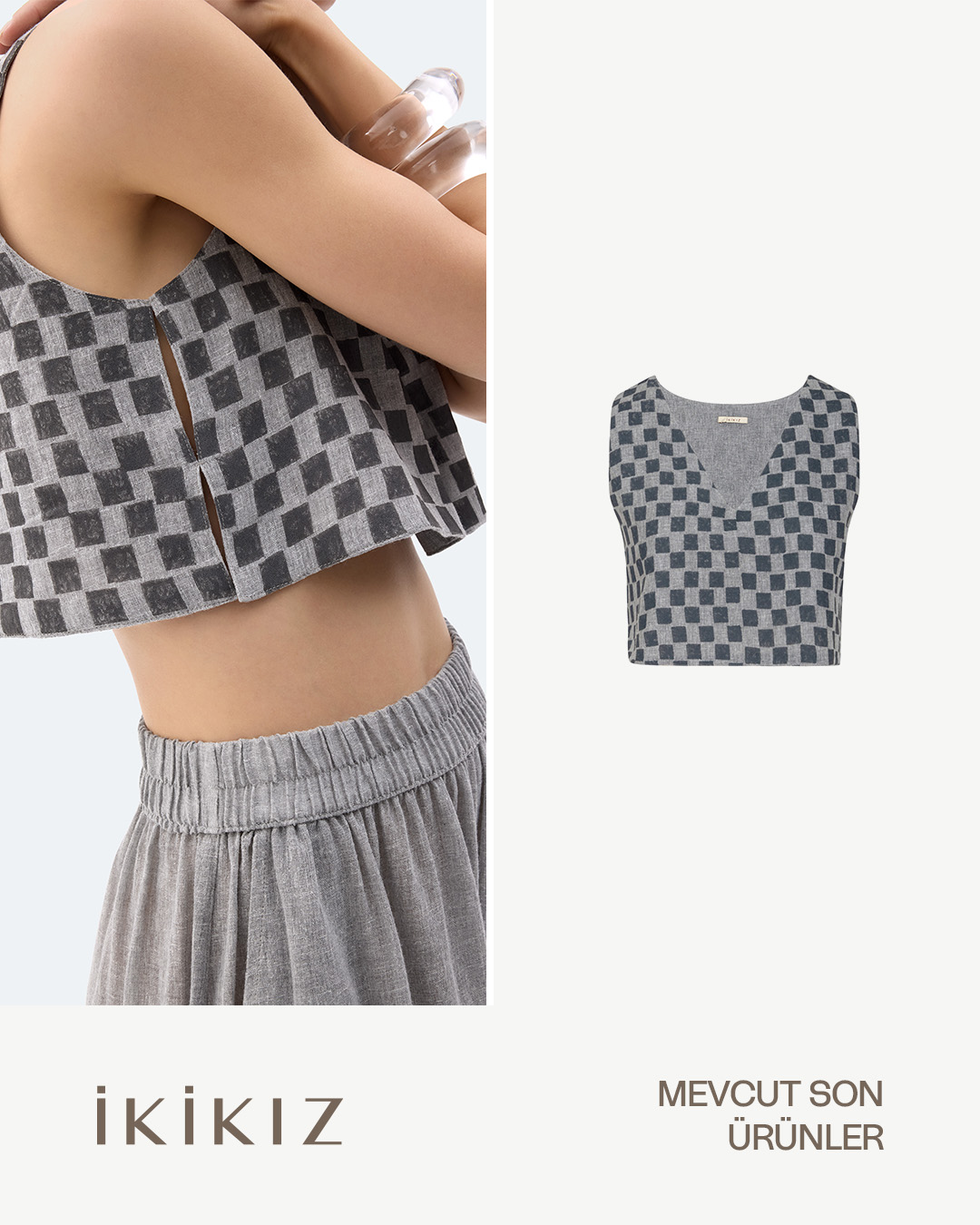 Dama Desenli Crop Bluz
