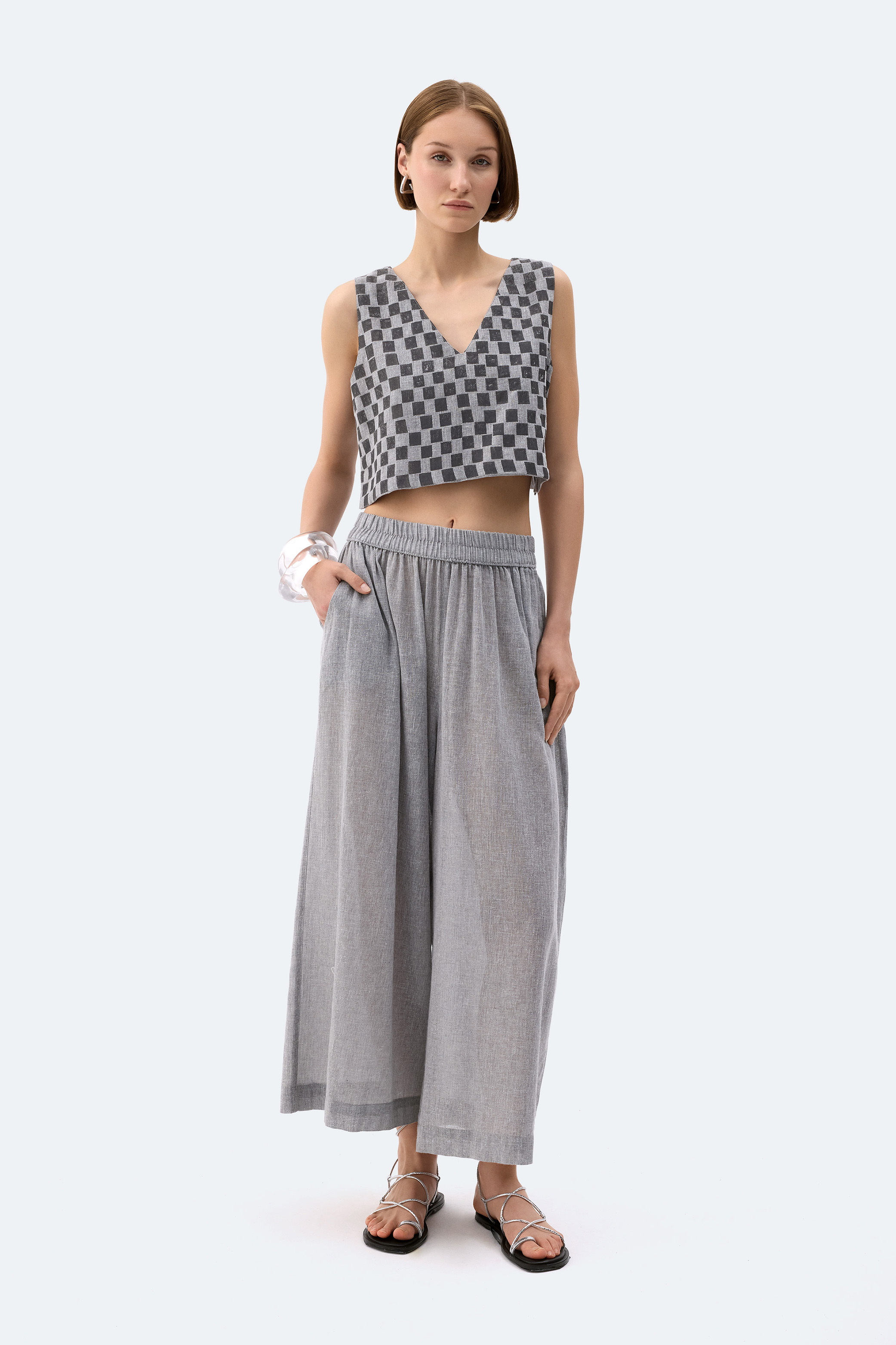 Grey Checkered Crop Top