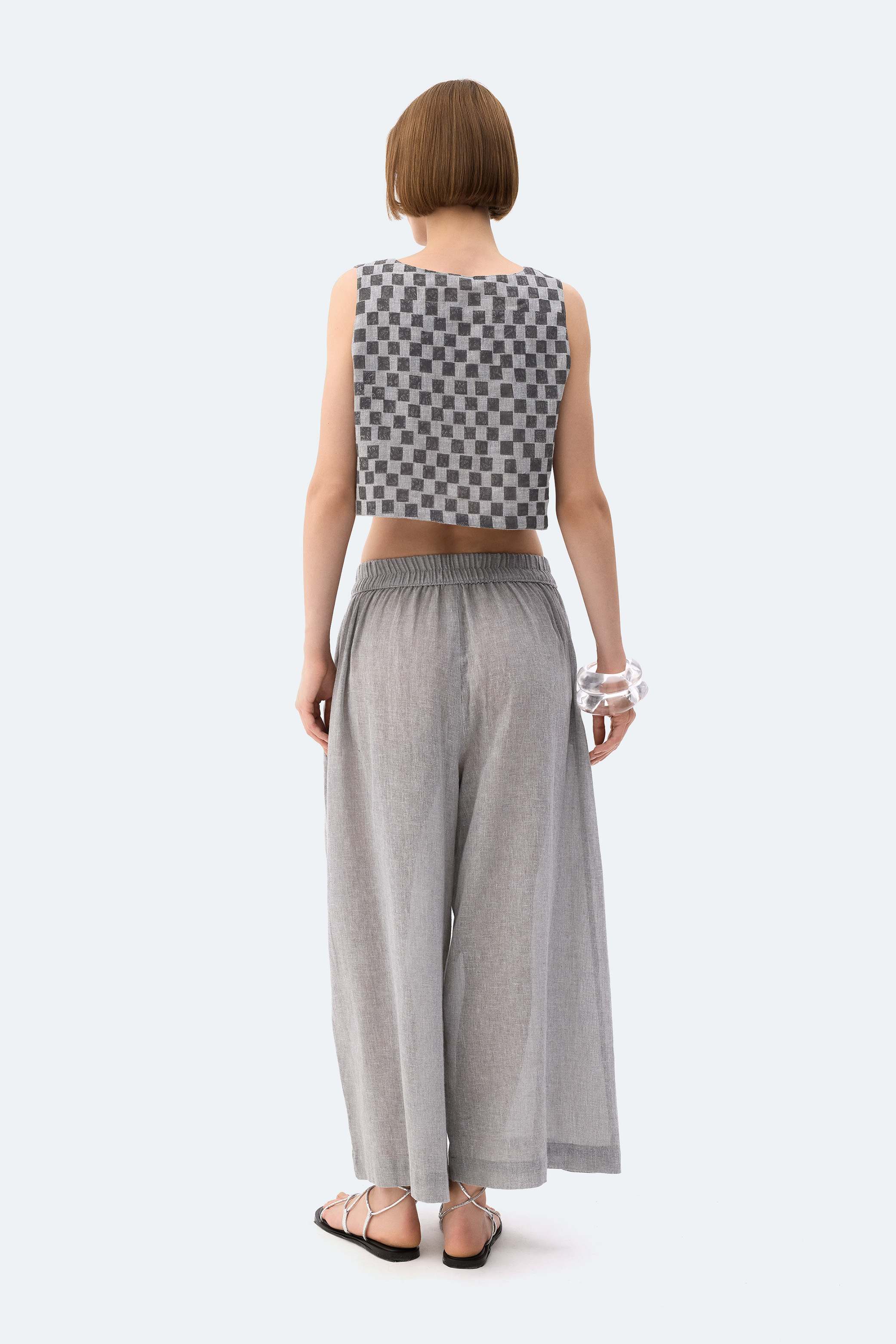 Grey Checkered Crop Top