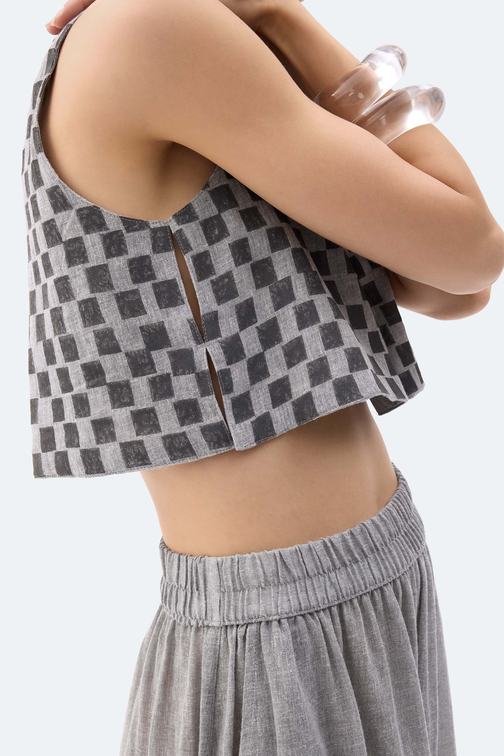 Grey Checkered Crop Top