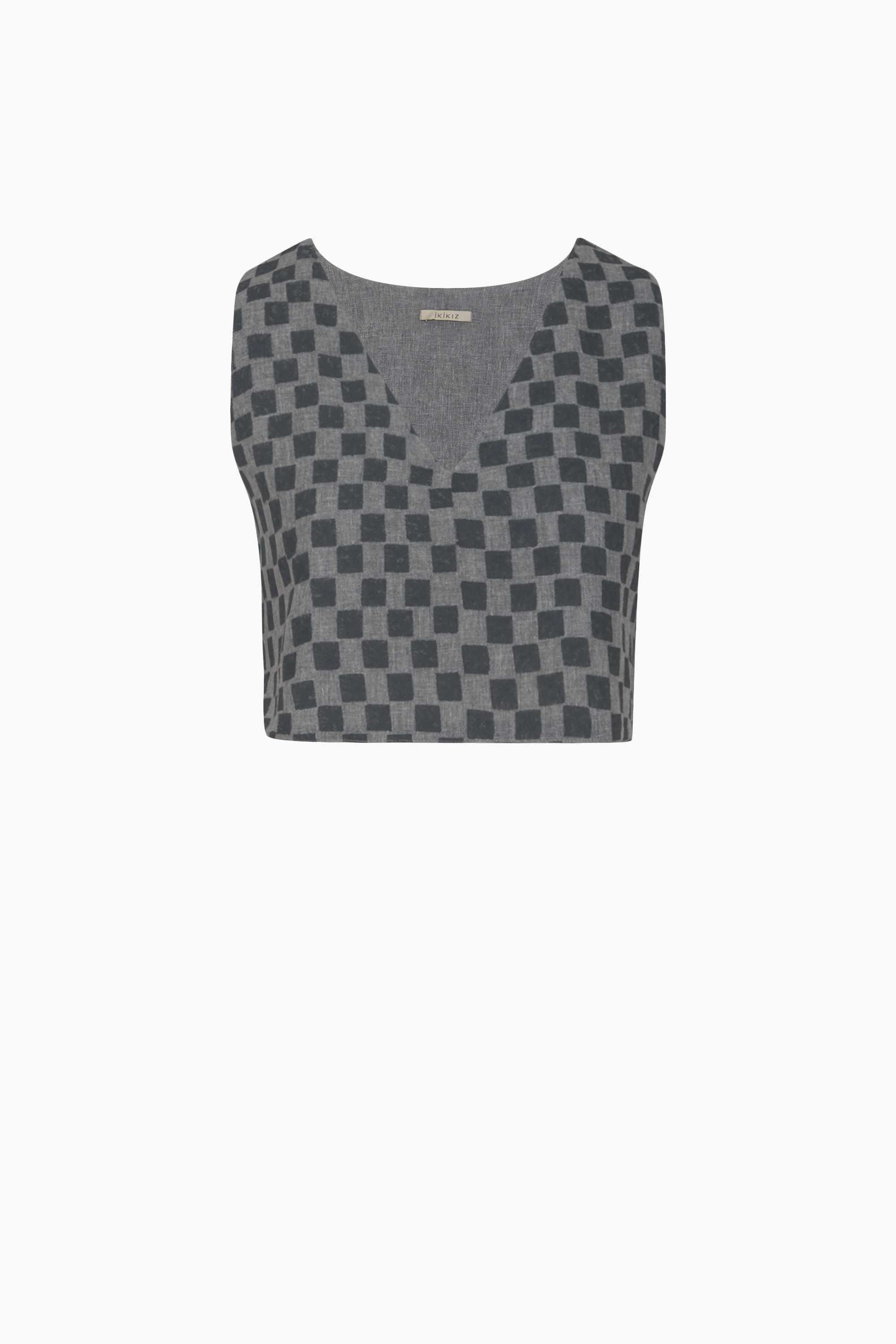 Grey Checkered Crop Top