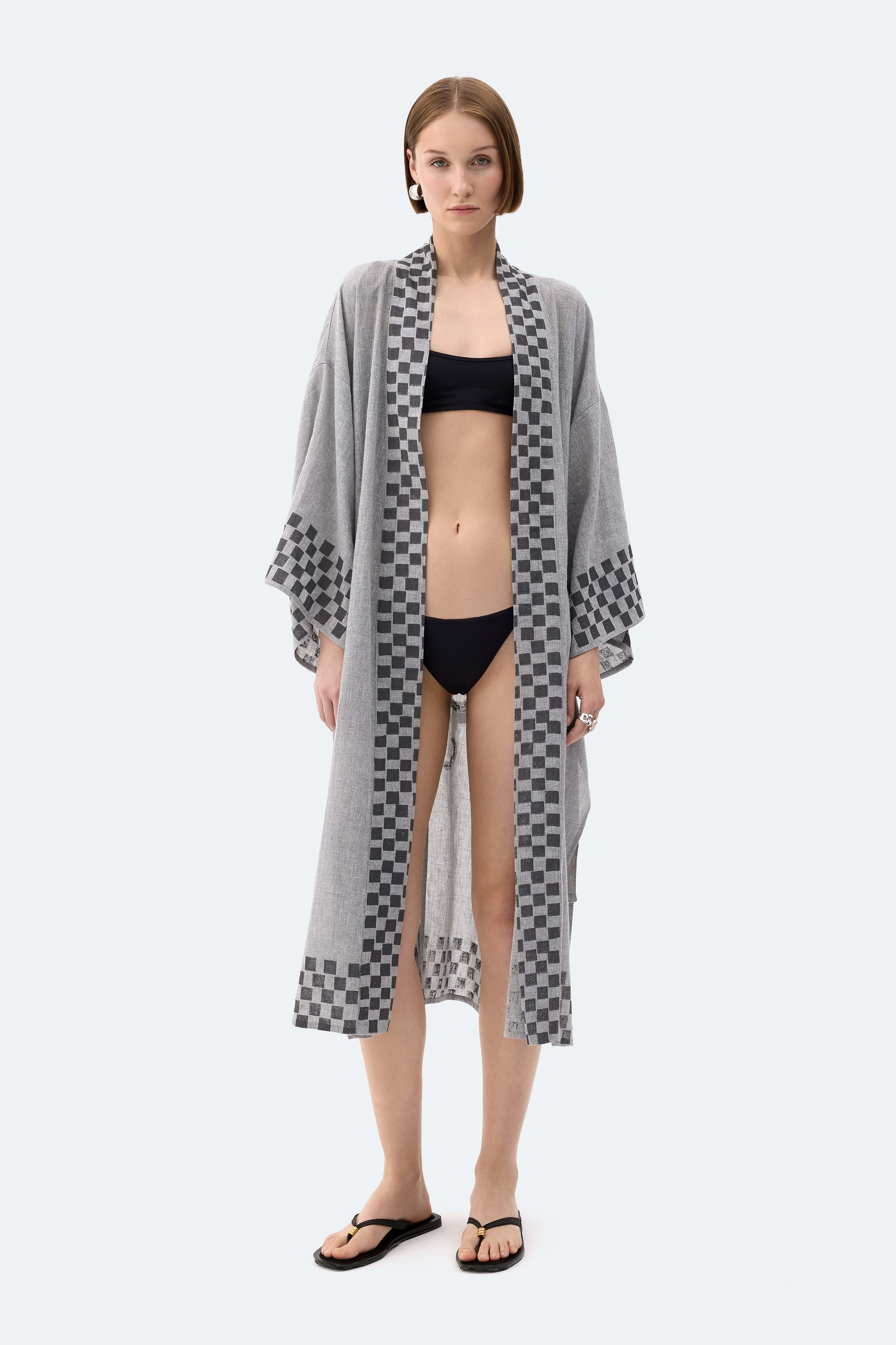 Grey Checkered Kimono