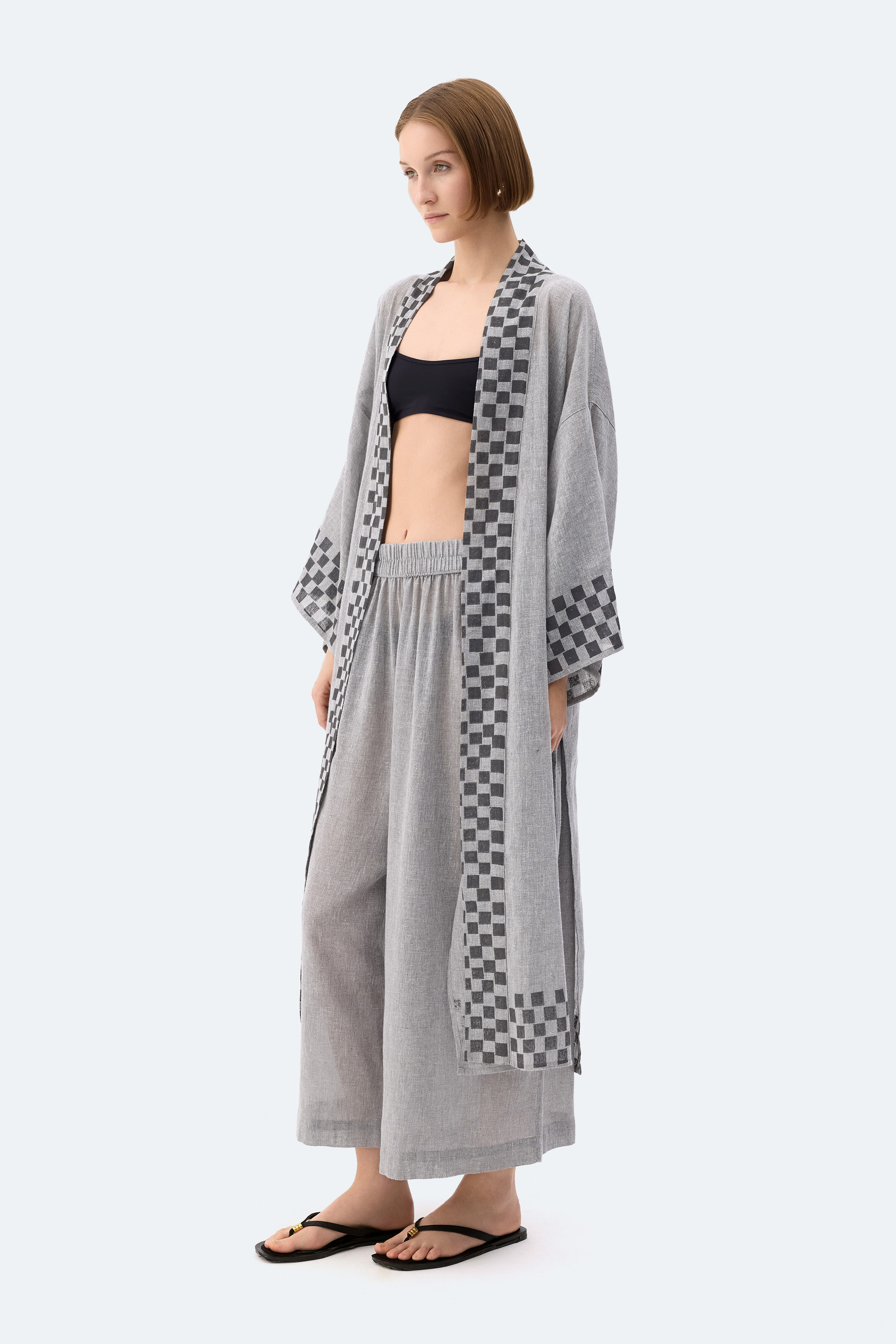 Grey Checkered Kimono