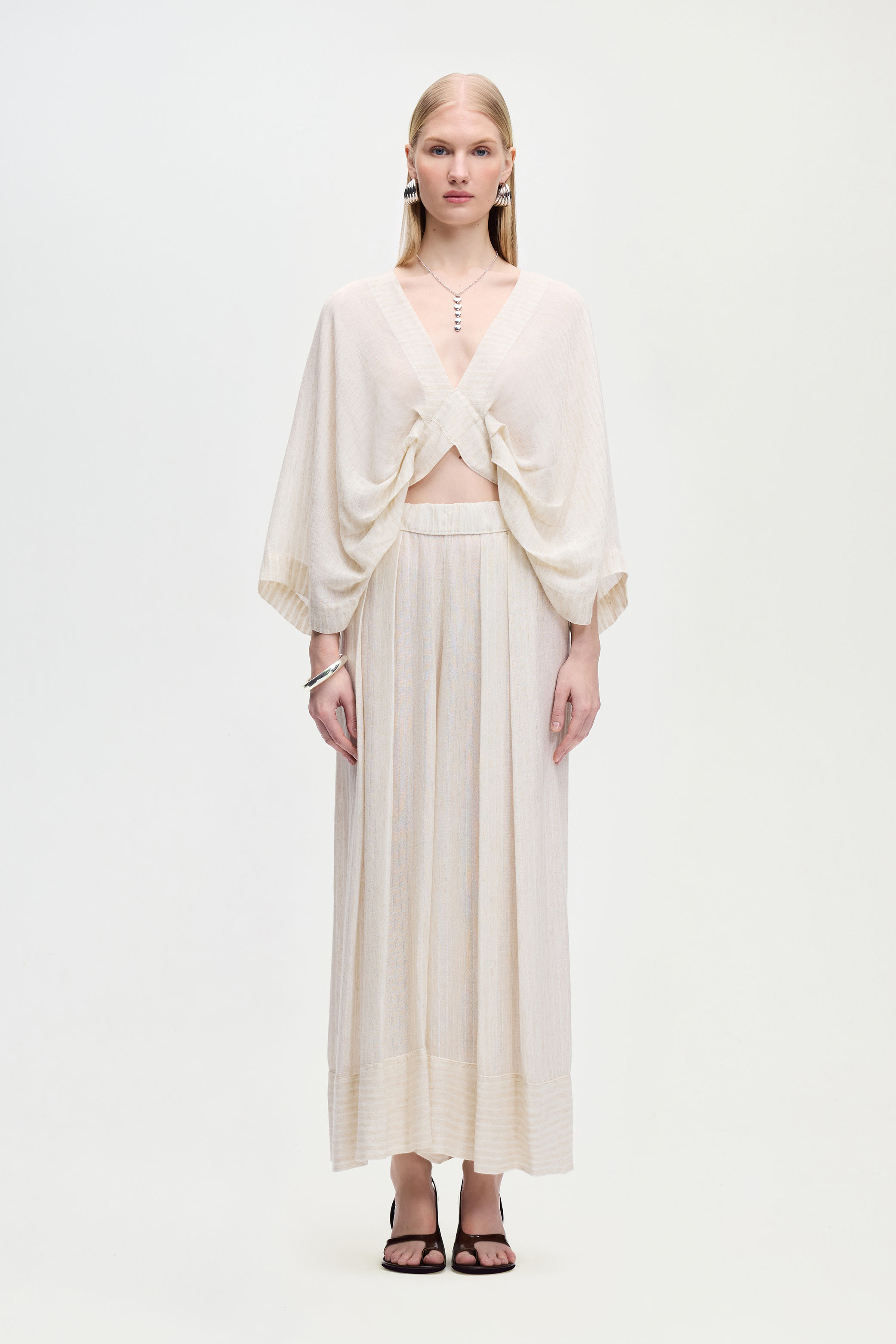 Natural Pleated Palazzo Pants