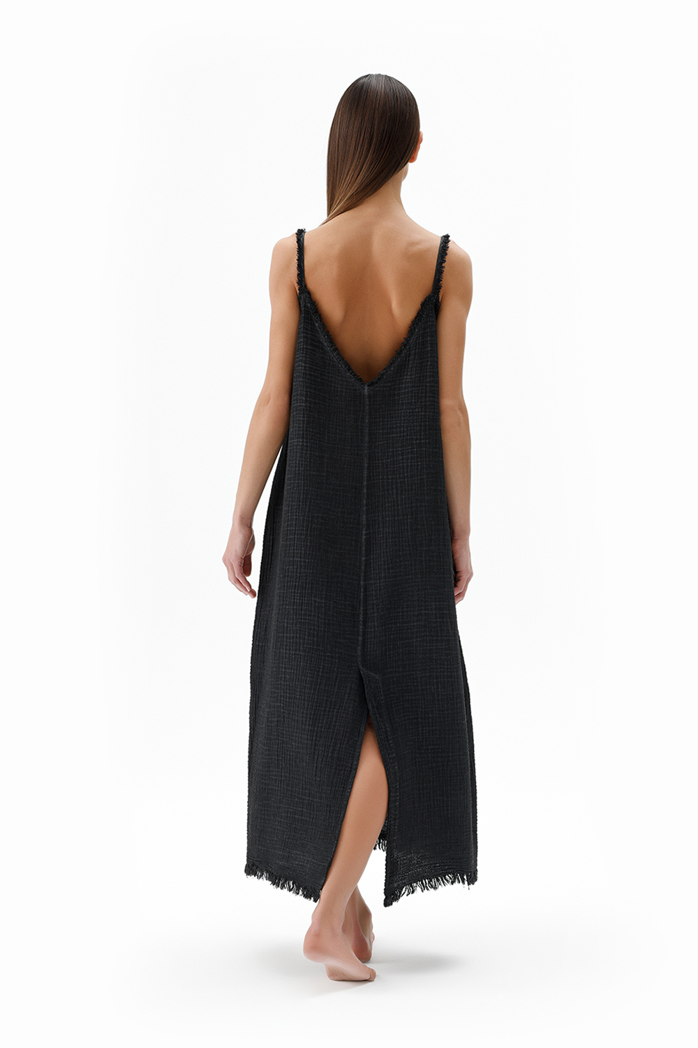 Crinkle Black Strappy Dress 