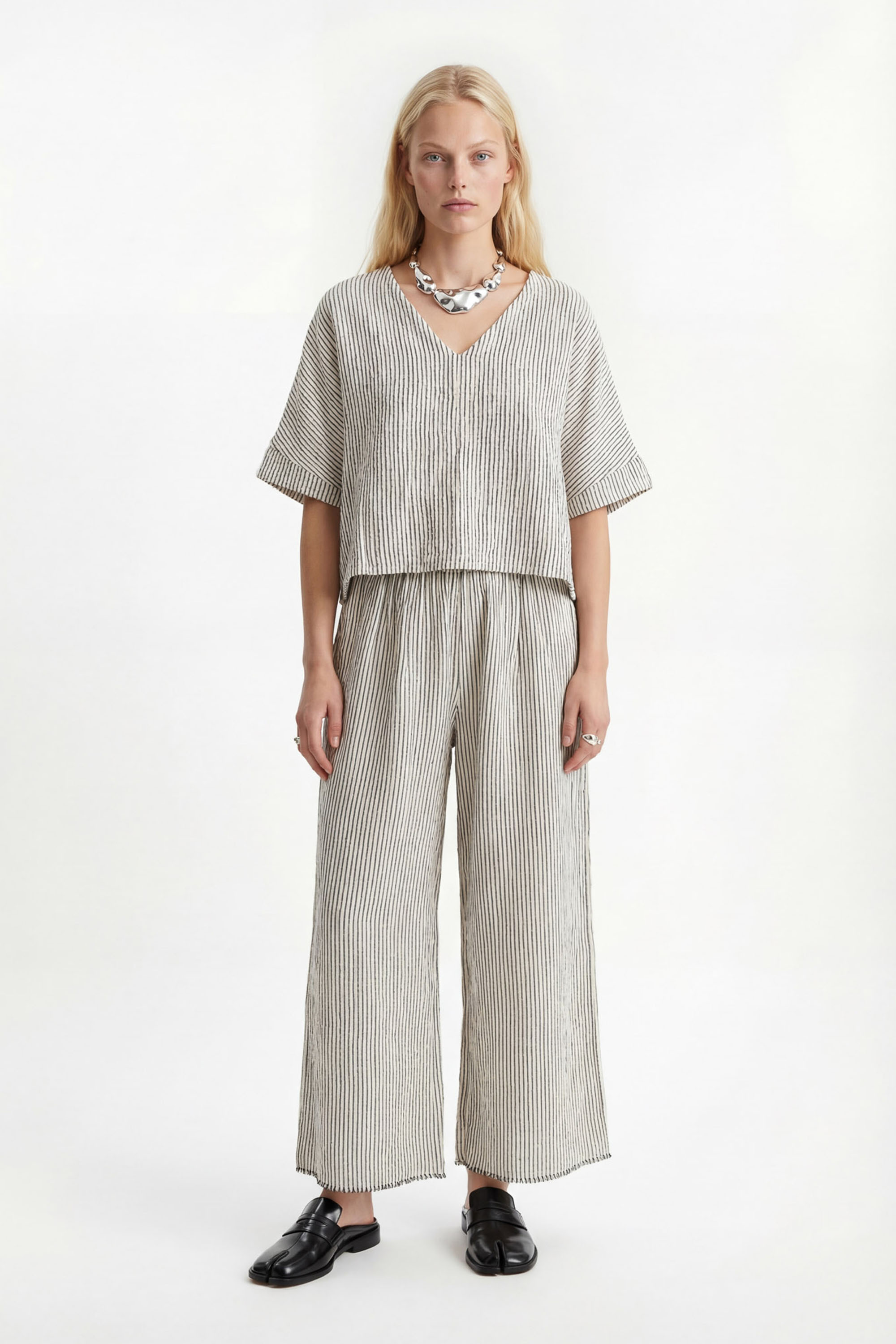 Striped Linen Palazzo Pants