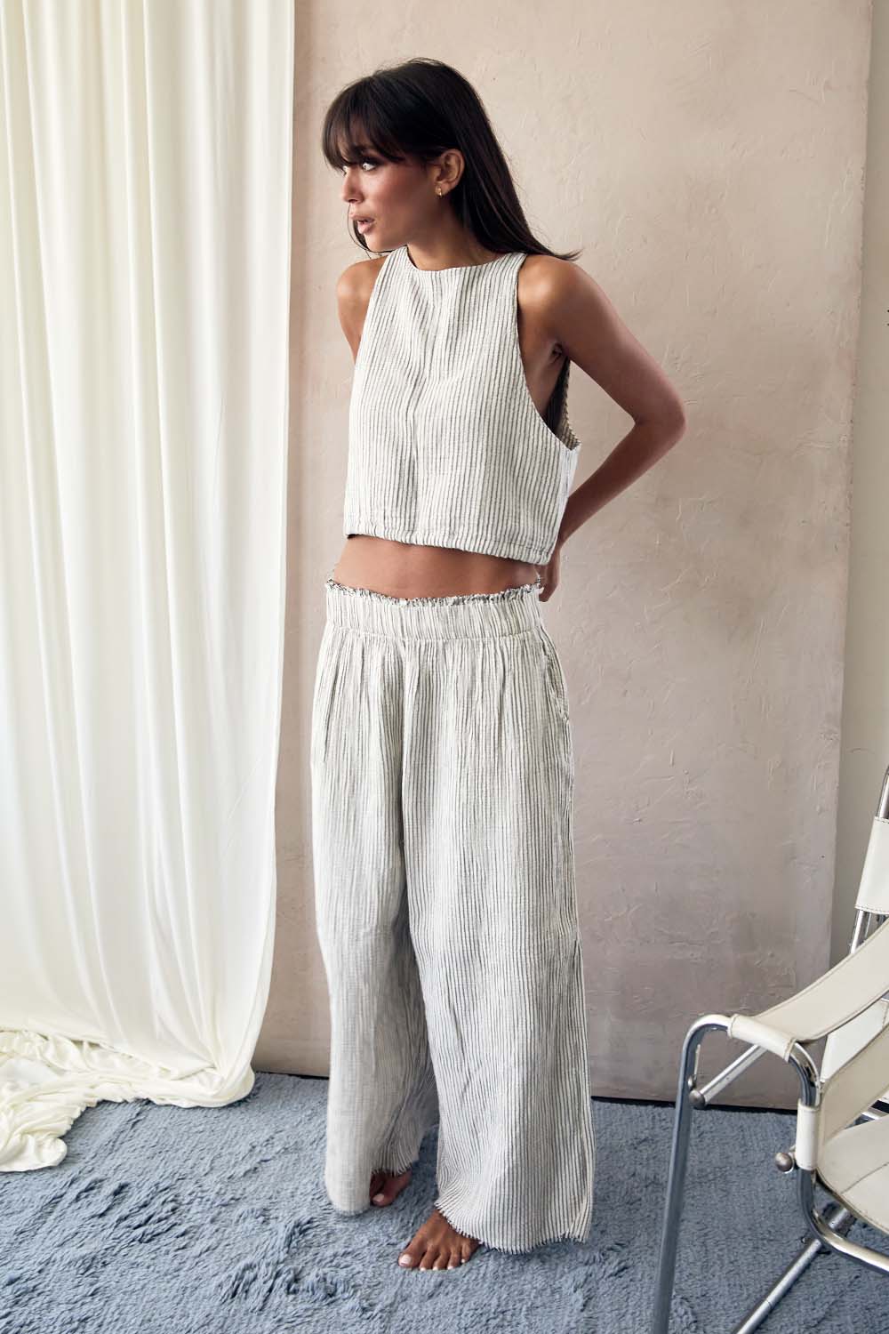Striped Linen Palazzo Pants