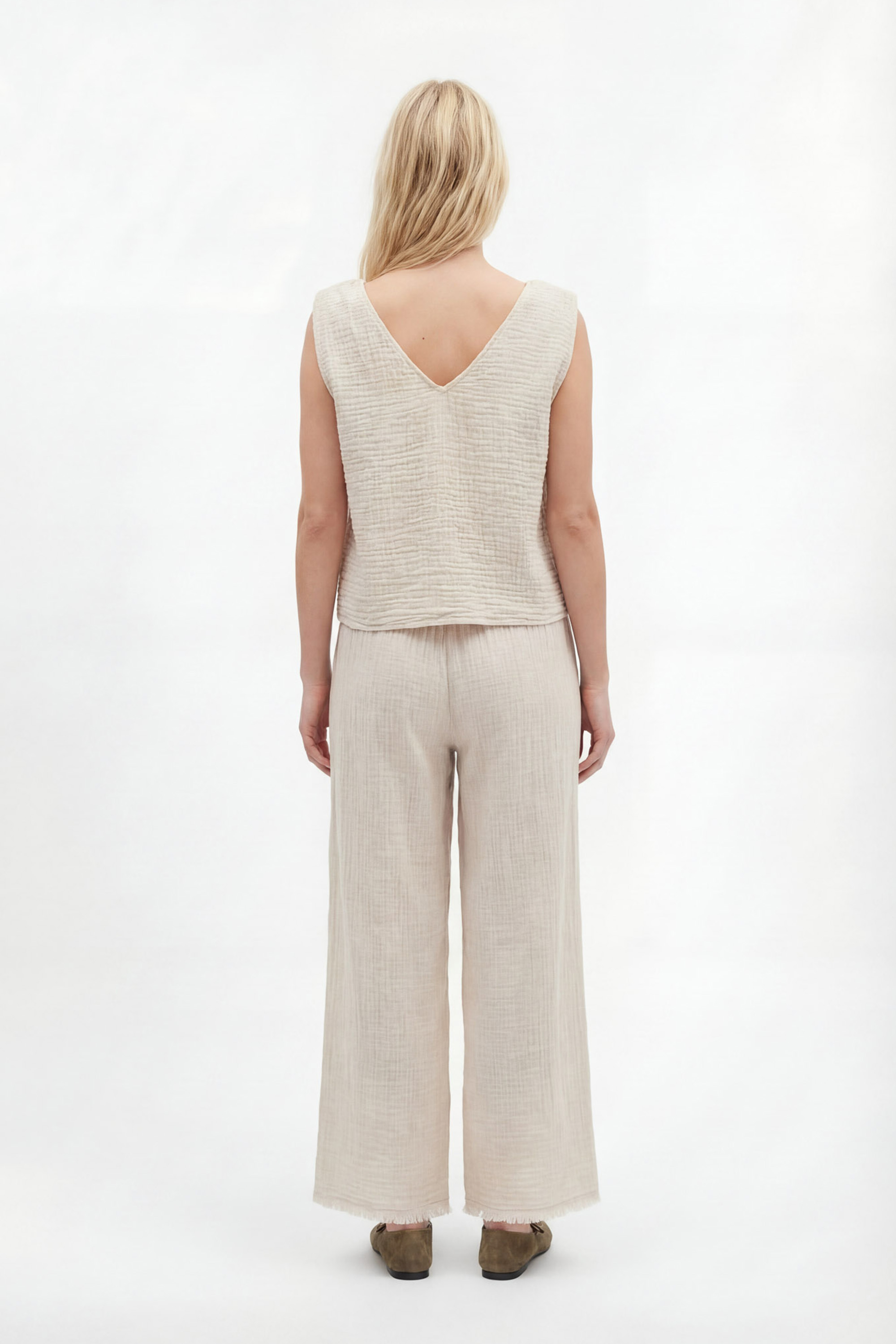 Crinkle V Yaka Kolsuz Bluz