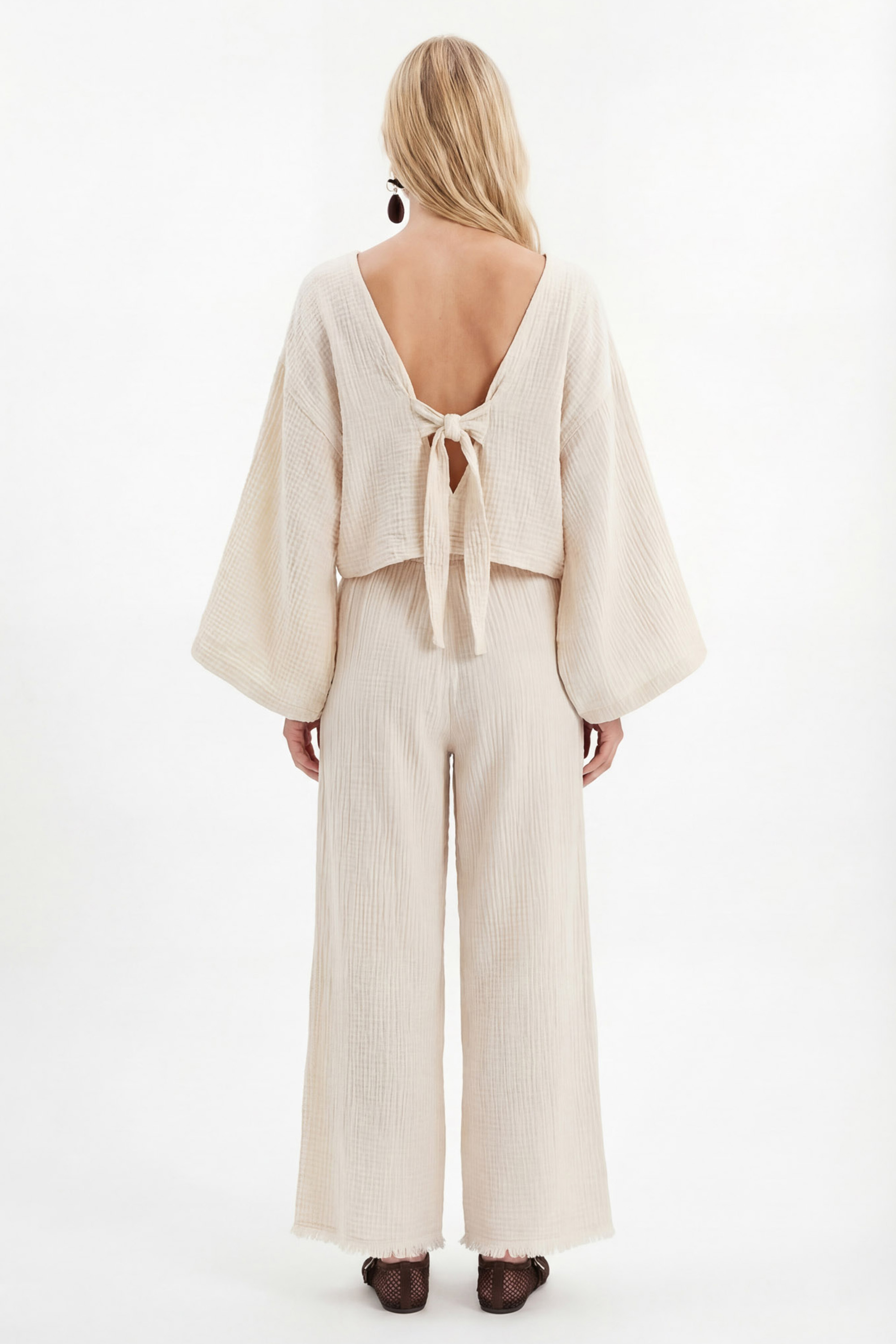 Crinkle Sırtı Açık Bluz