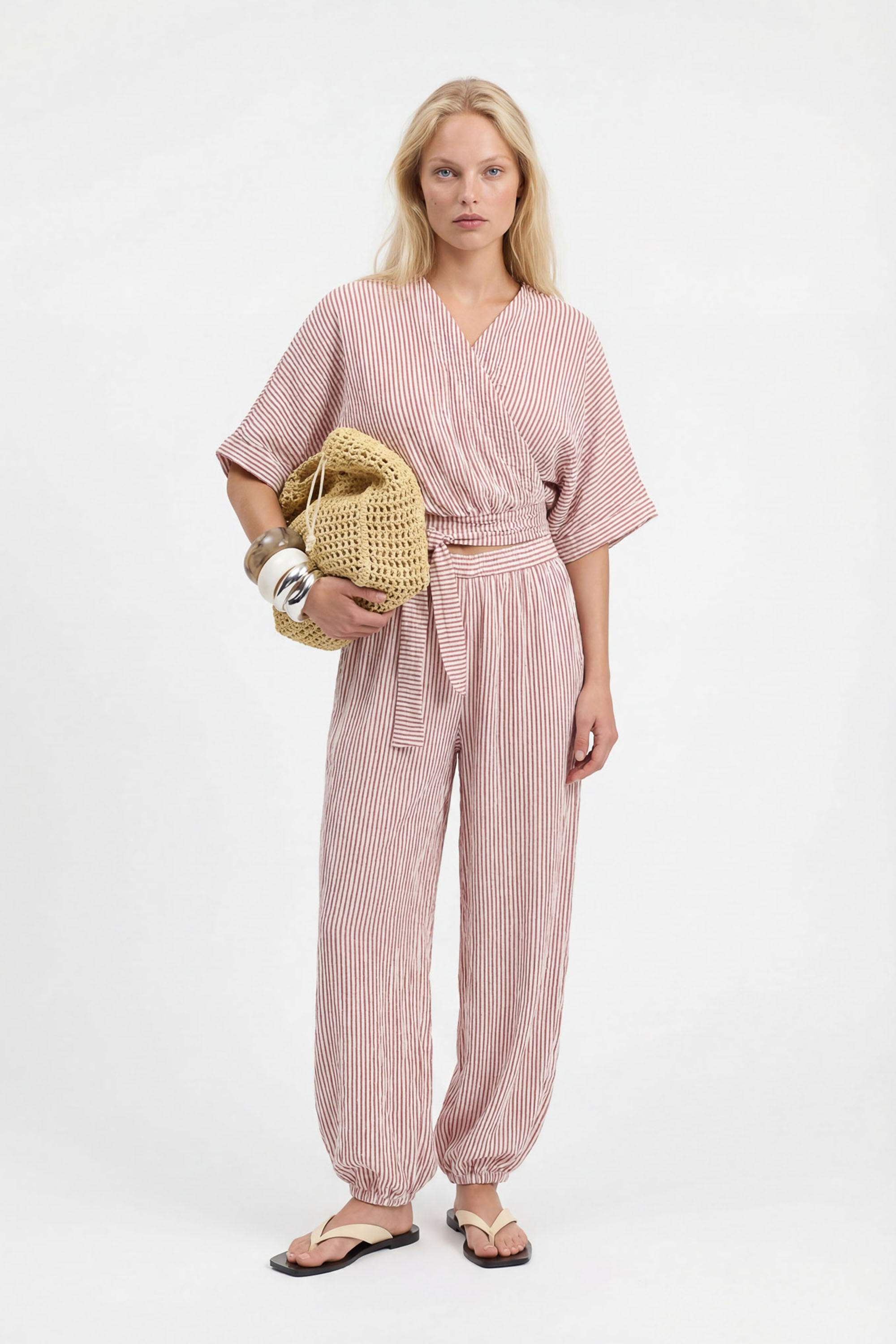 Crinkle Kırmızı Çizgili Jogger Pantolon