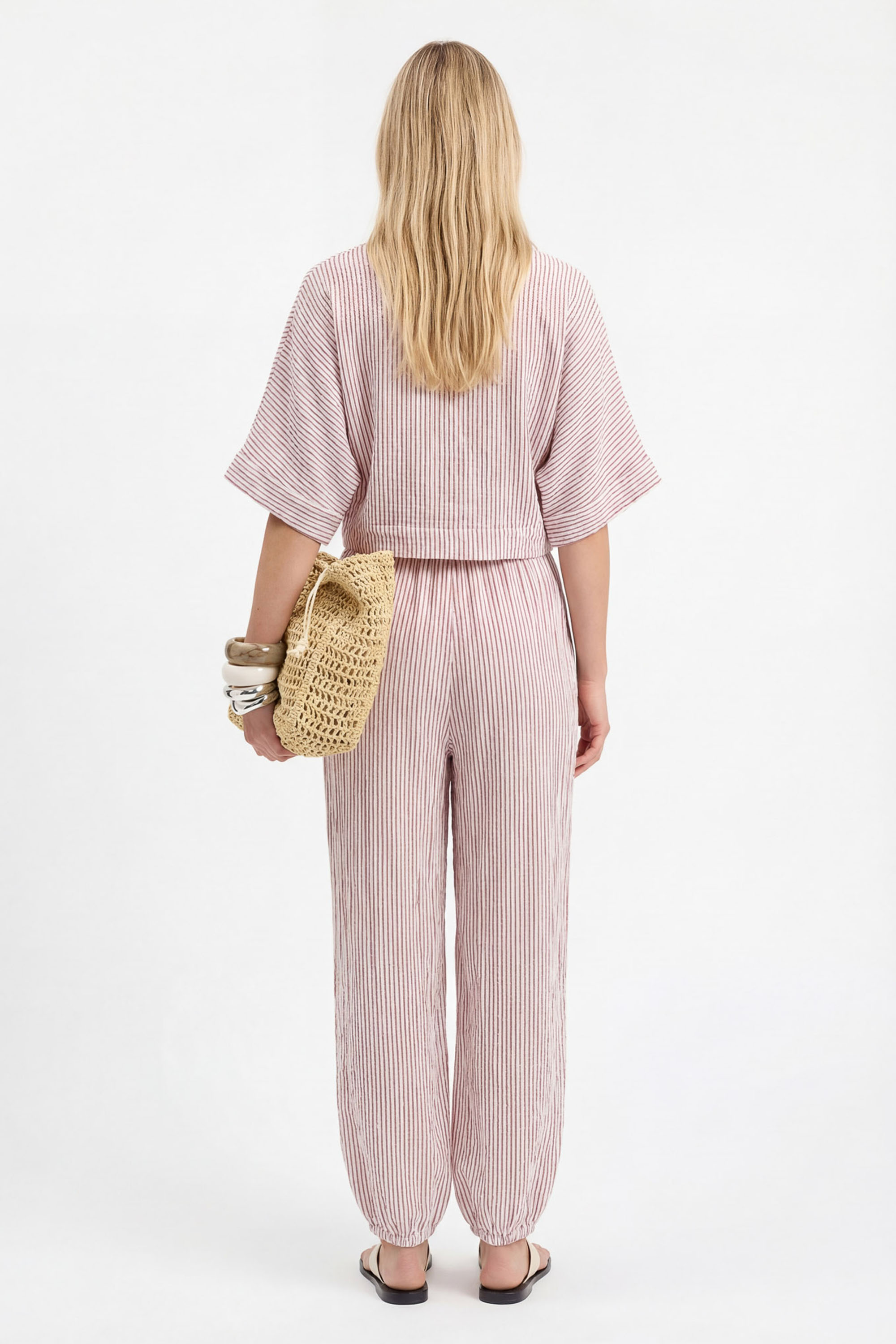 Crinkle Kırmızı Çizgili Jogger Pantolon