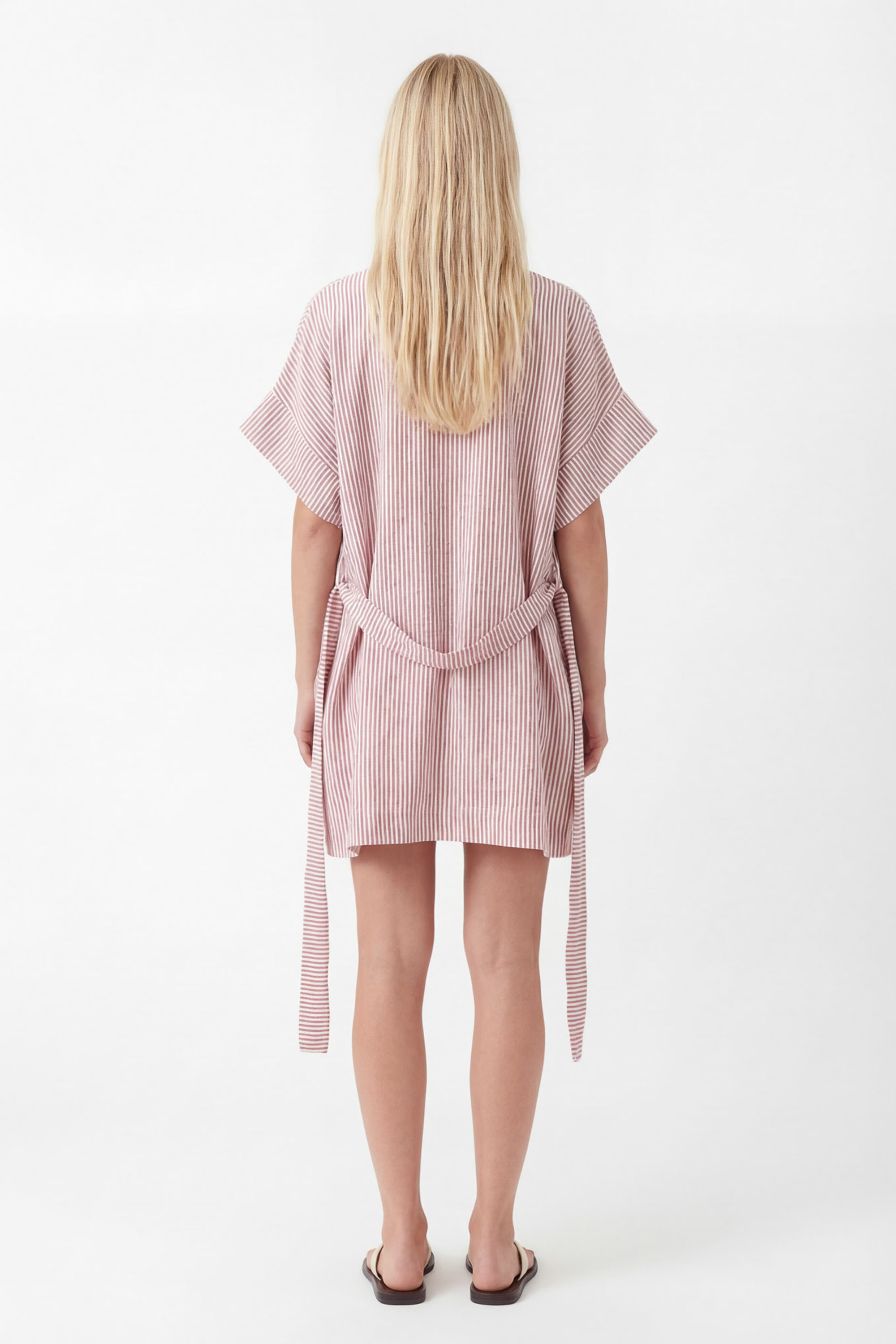 Crinkle Kırmızı Çizgili Kısa Kimono