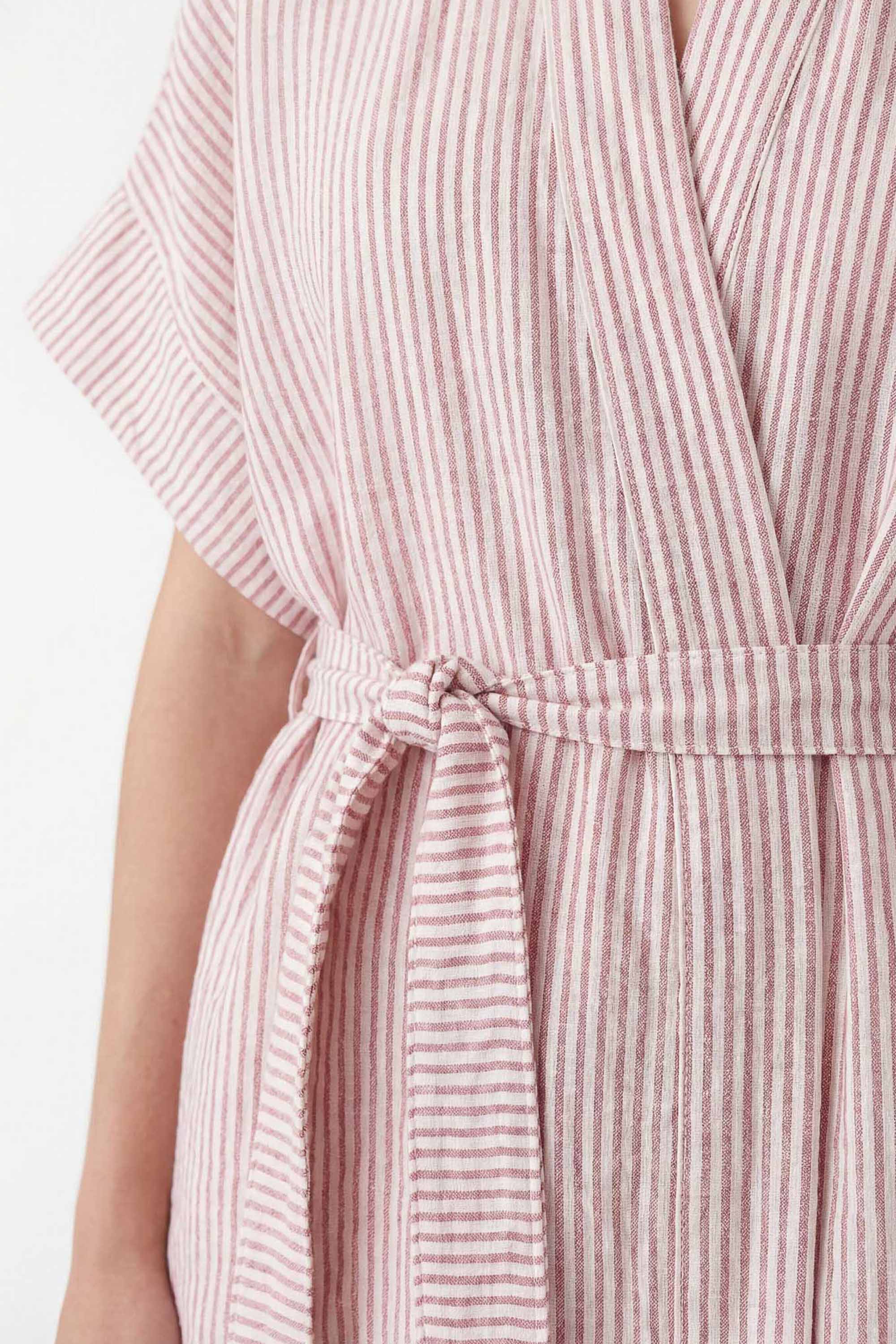 Crinkle Kırmızı Çizgili Kısa Kimono