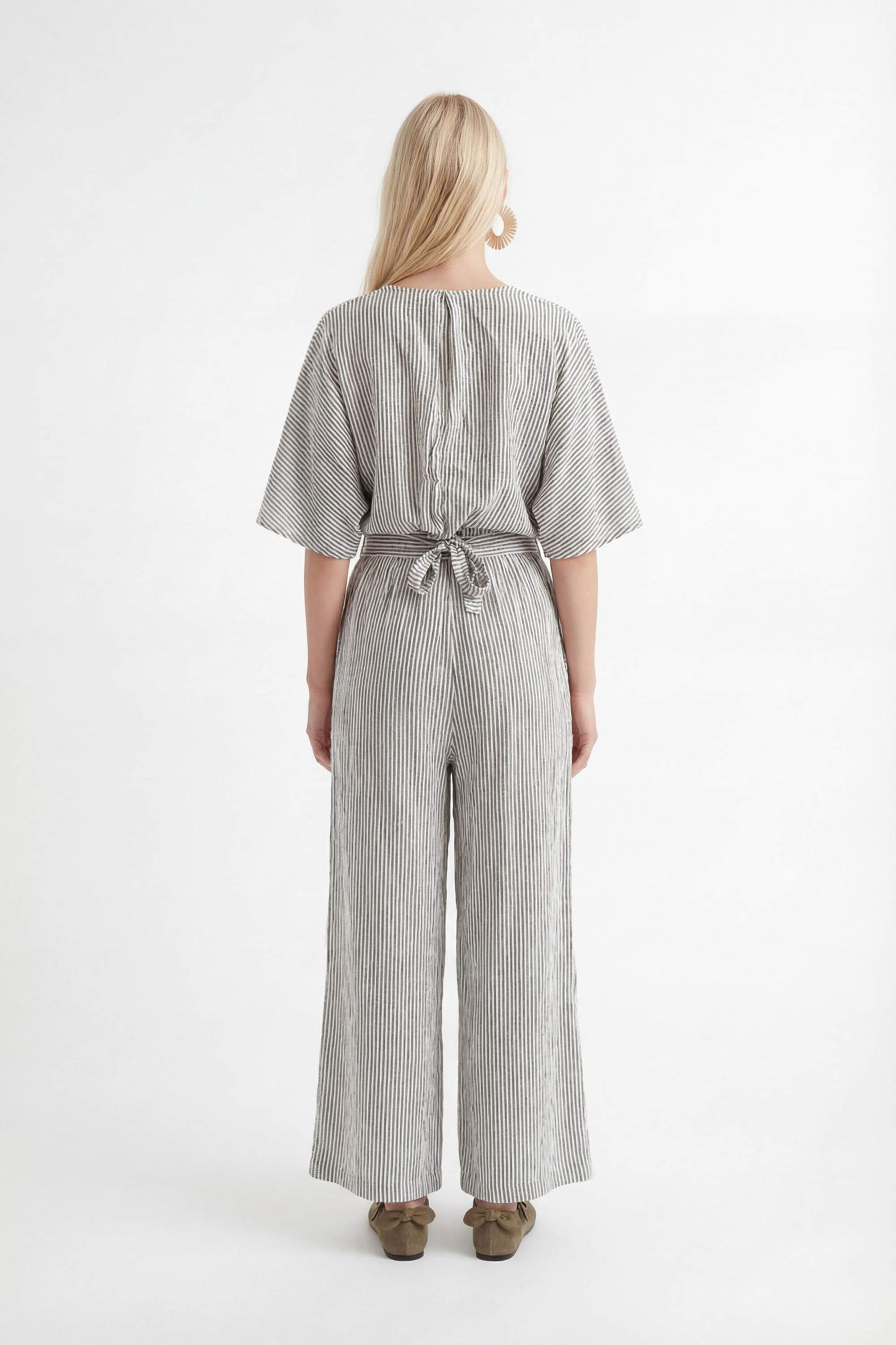 Crinkle Black Striped Tie Blouse