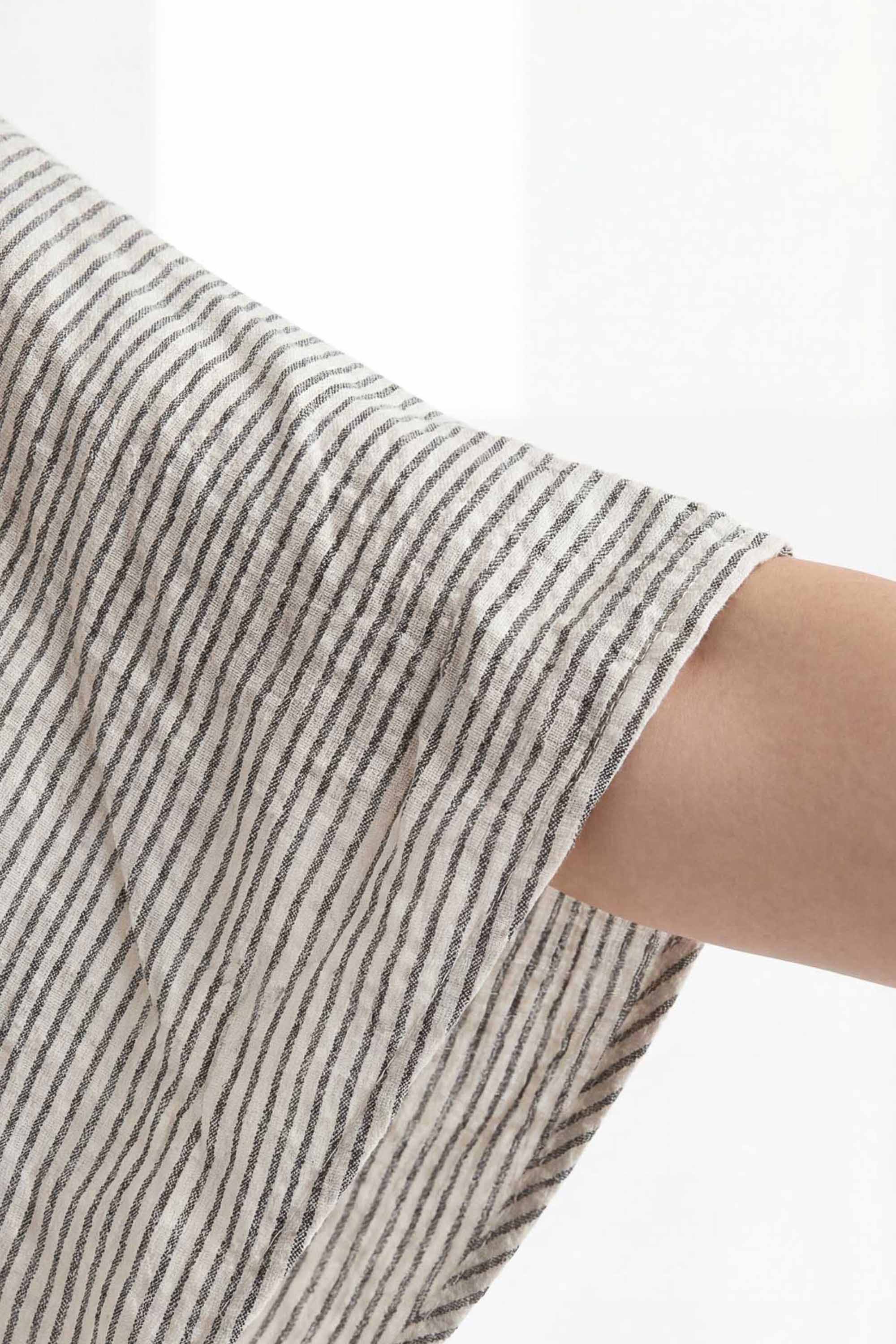 Crinkle Black Striped Tie Blouse