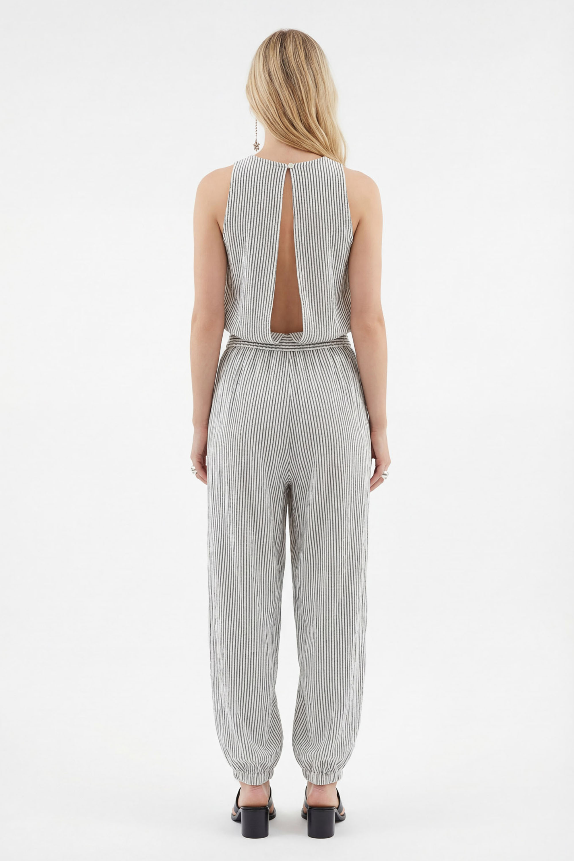 Crinkle Black Striped Slit Jogger Pants