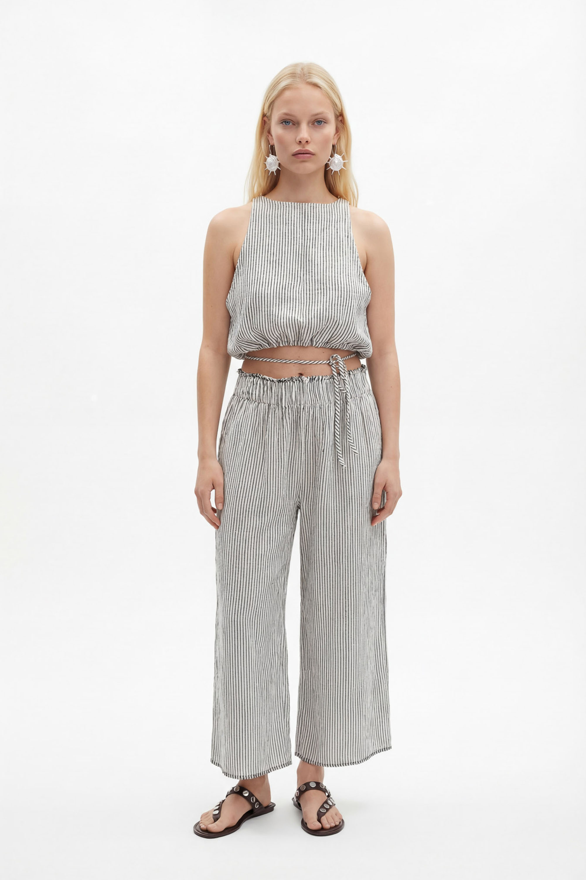 Crinkle Siyah Çizgili Kolsuz Bluz