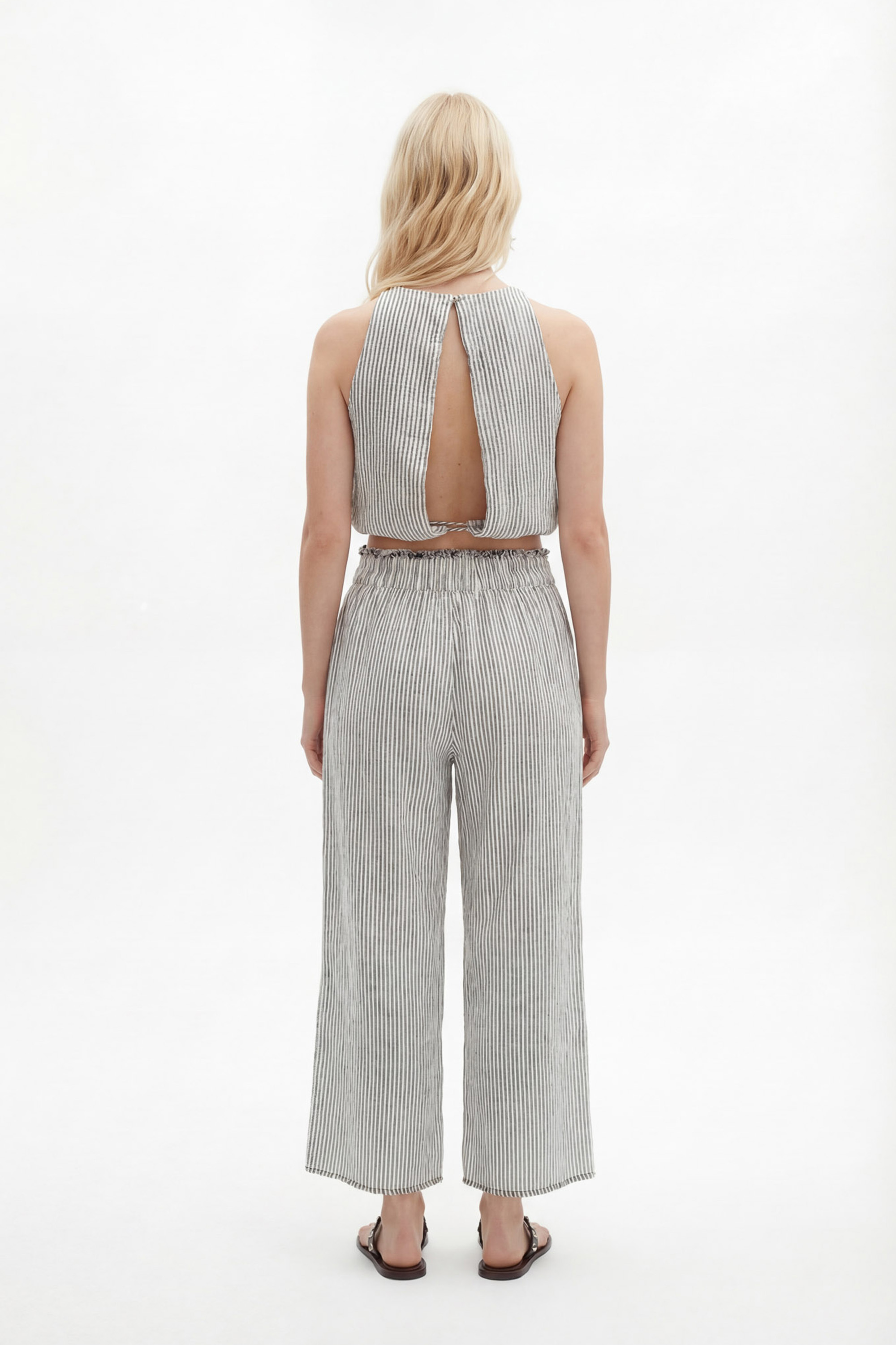 Crinkle Siyah Çizgili Kolsuz Bluz