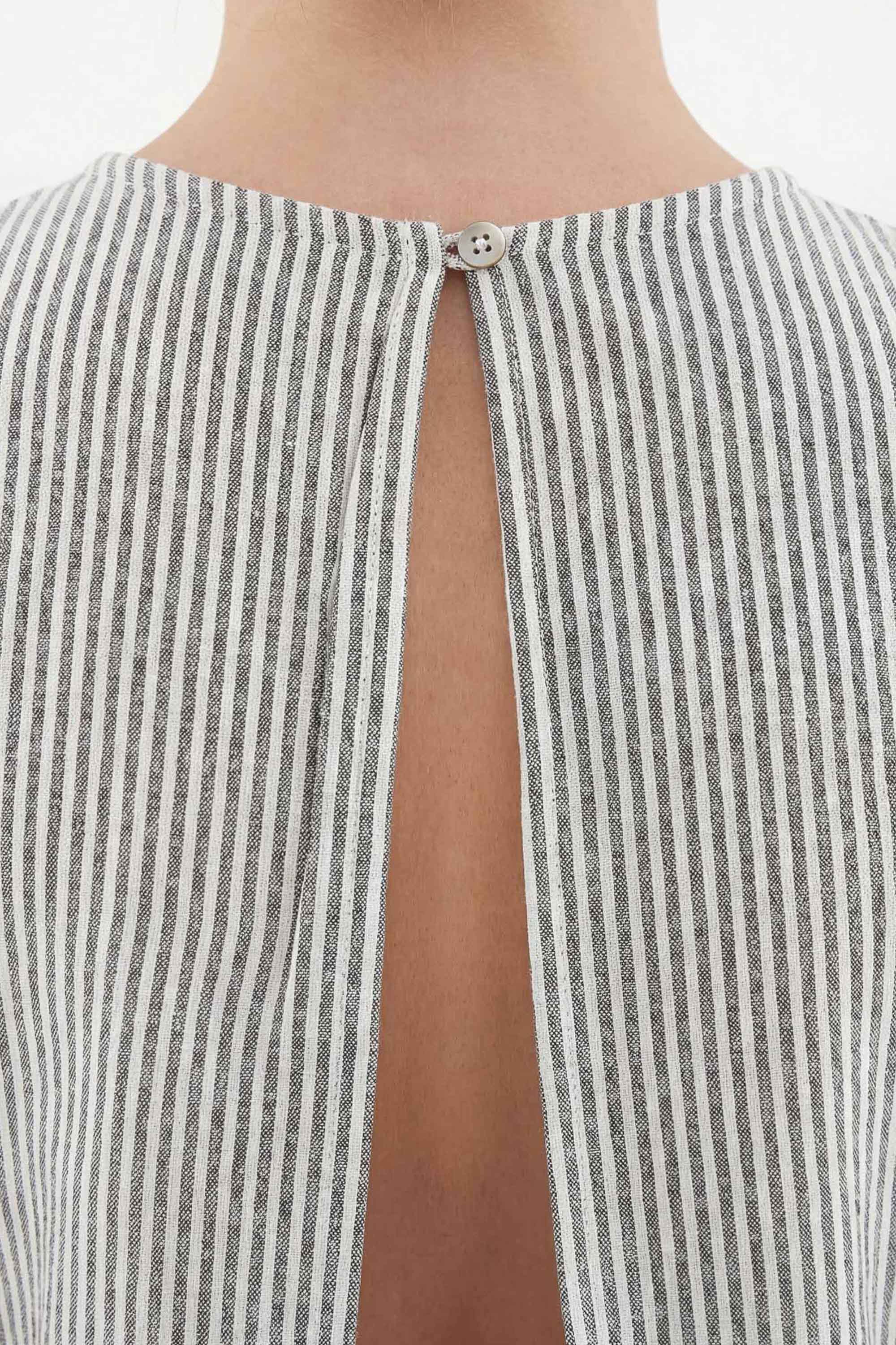 Crinkle Siyah Çizgili Kolsuz Bluz