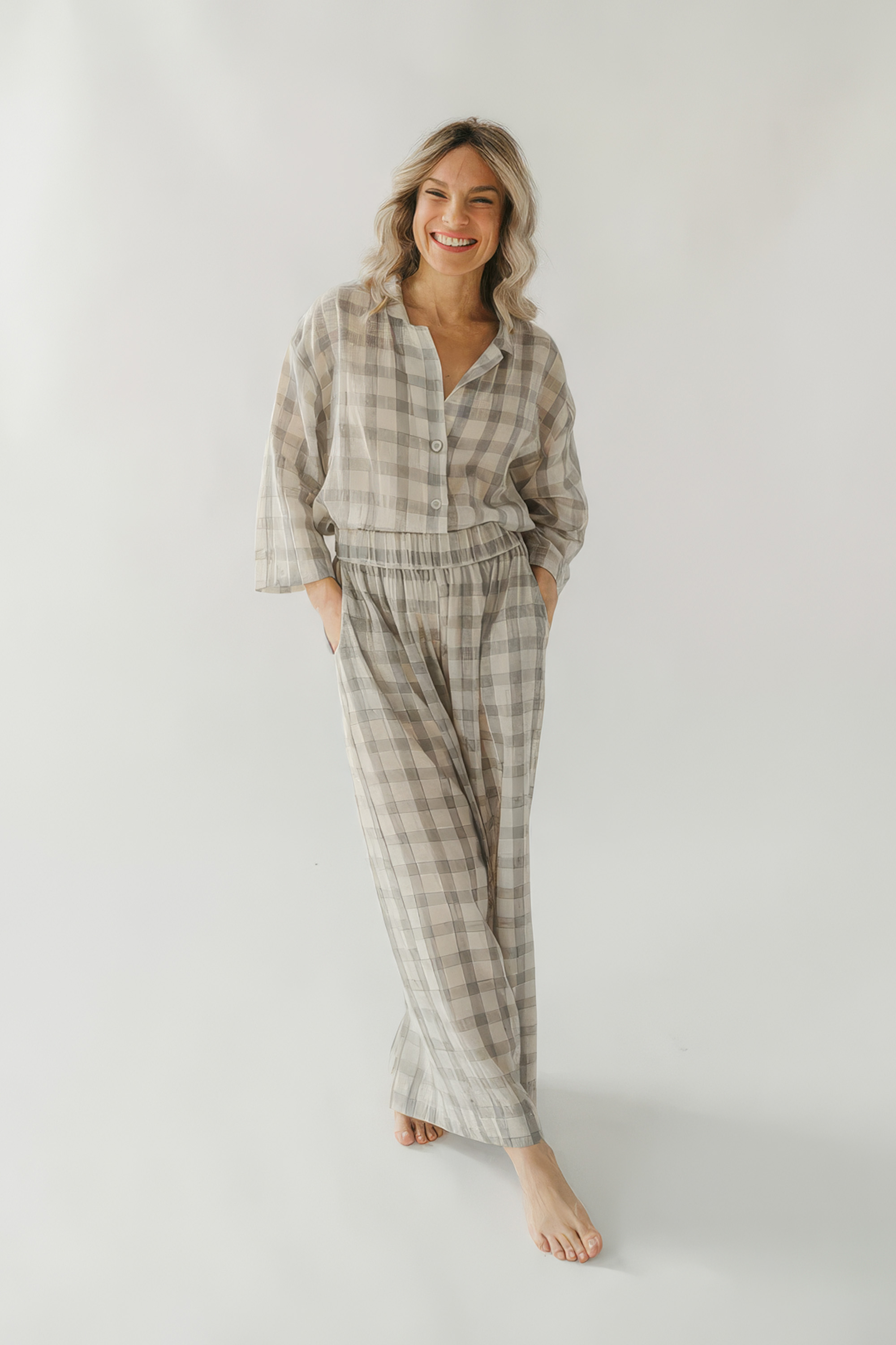 Grey Plaid Palazzo Pants