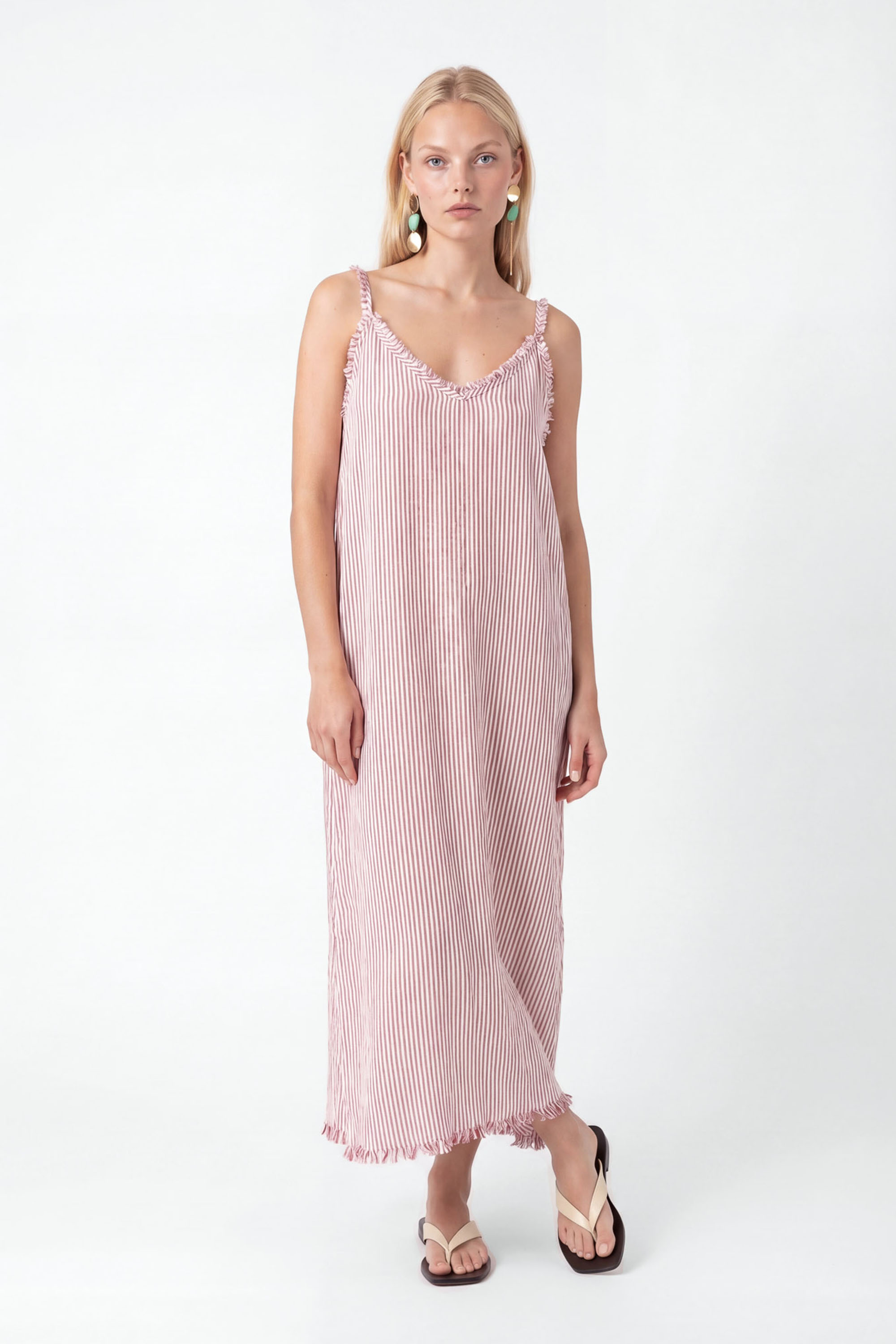 Crinkle Red Striped Strappy Dress