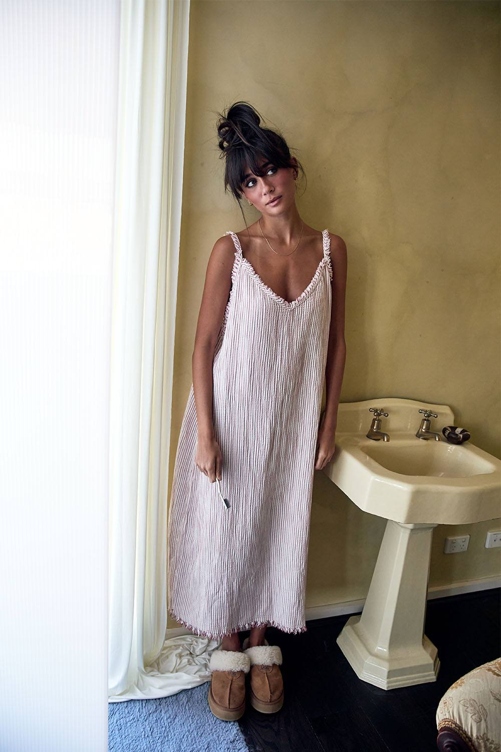 Crinkle Red Striped Strappy Dress