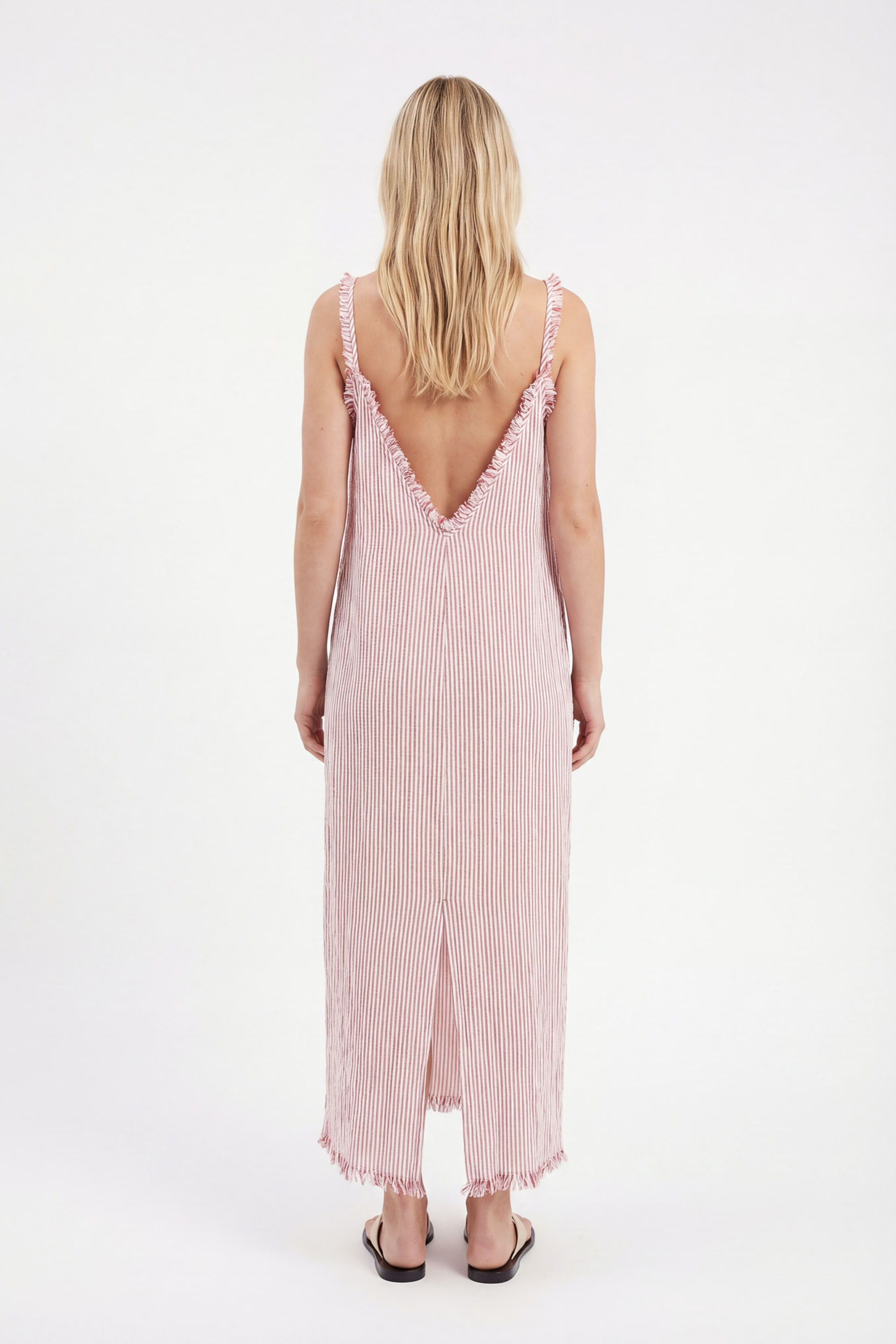 Crinkle Kırmızı Çizgili İp Askılı Elbise