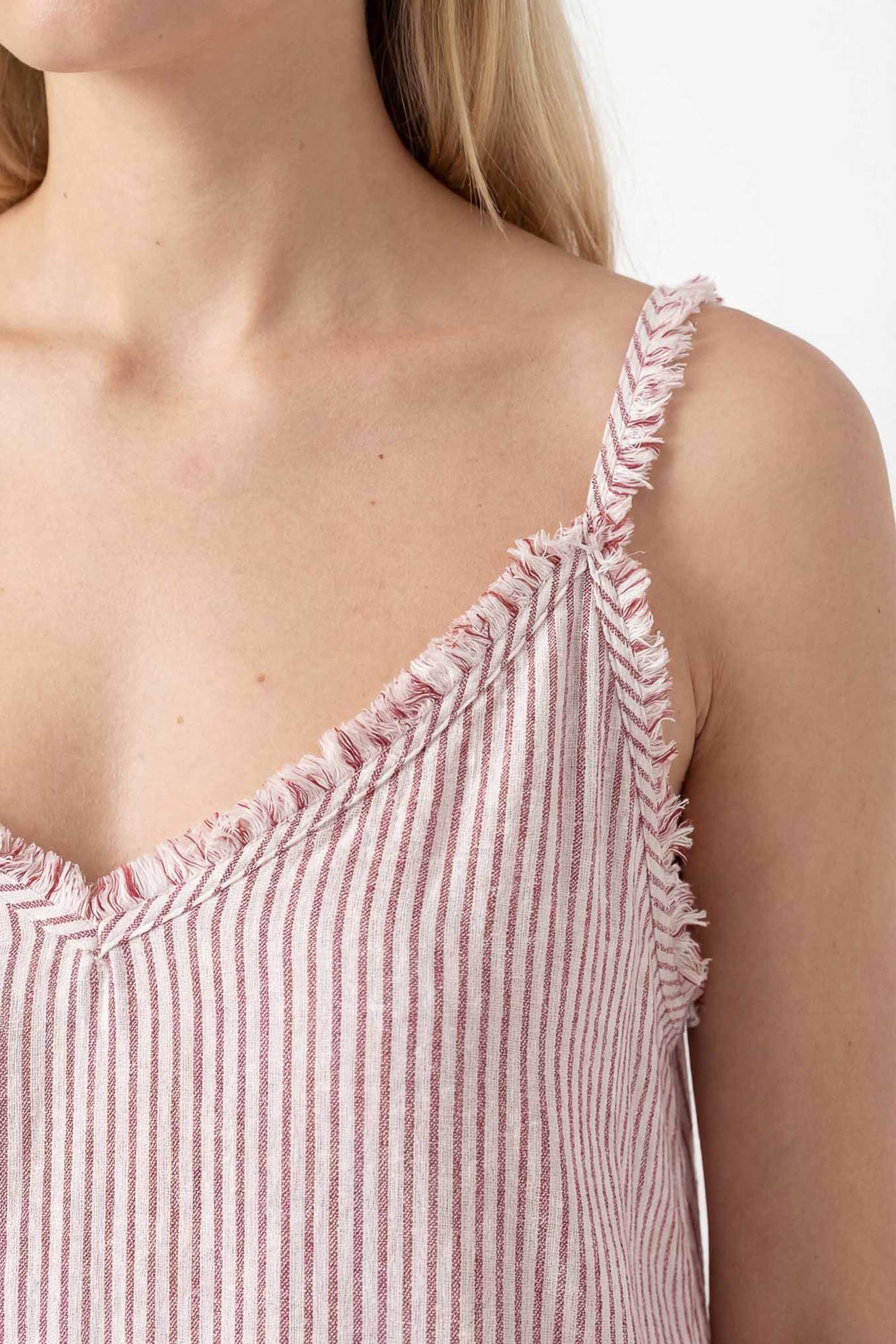 Crinkle Kırmızı Çizgili İp Askılı Elbise