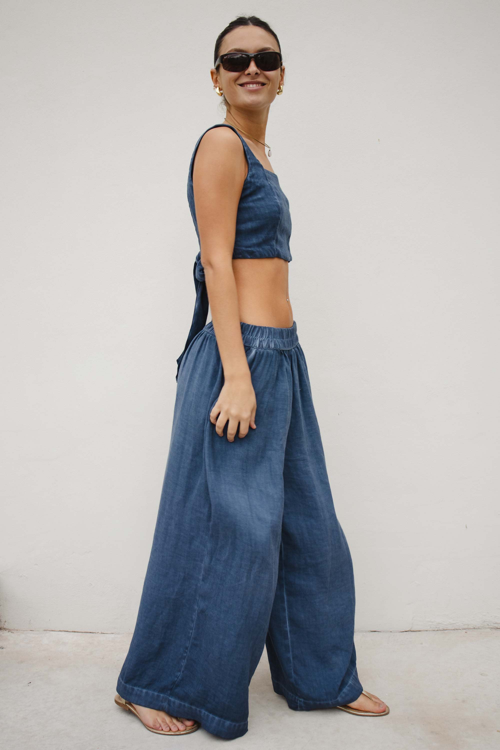 Linen Navy Palazzo Pants