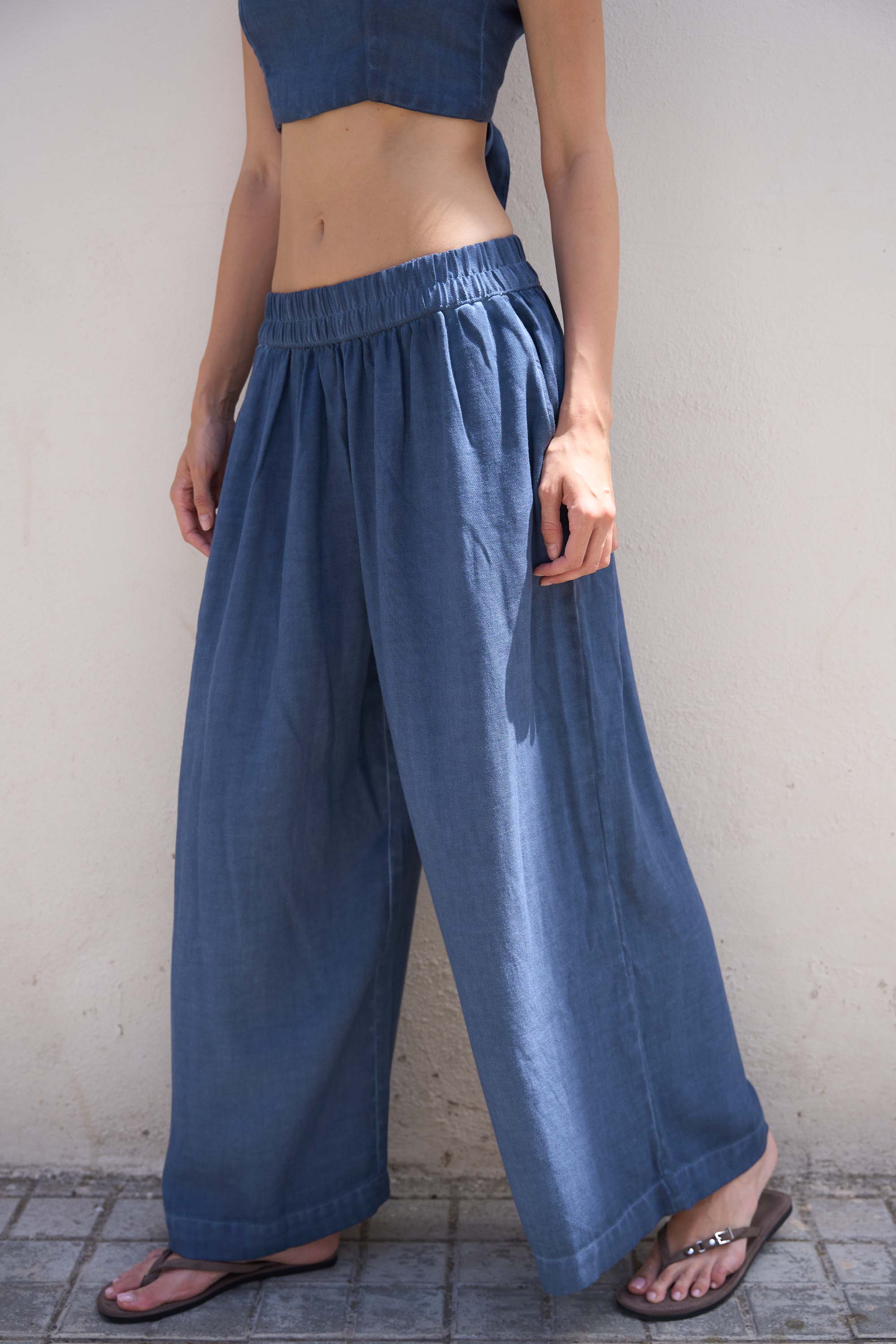 Linen Navy Palazzo Pants