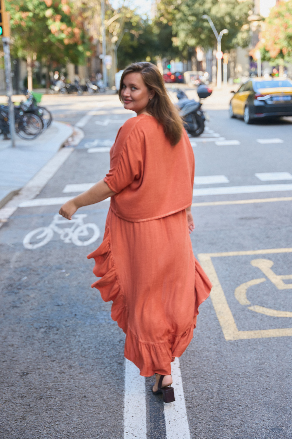 Linen Terracota Flared Skirt