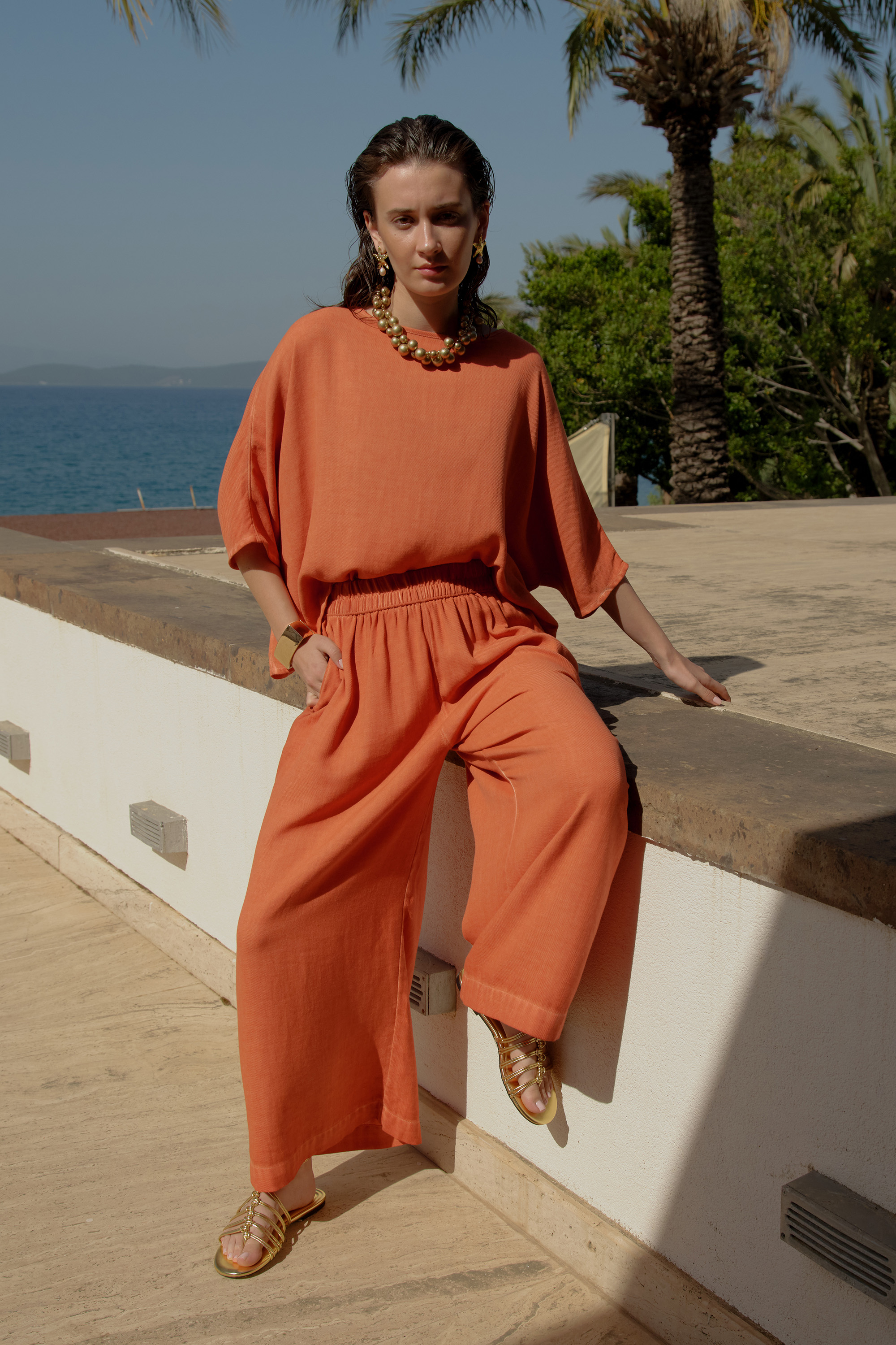 Linen Terracota Palazzo Pants