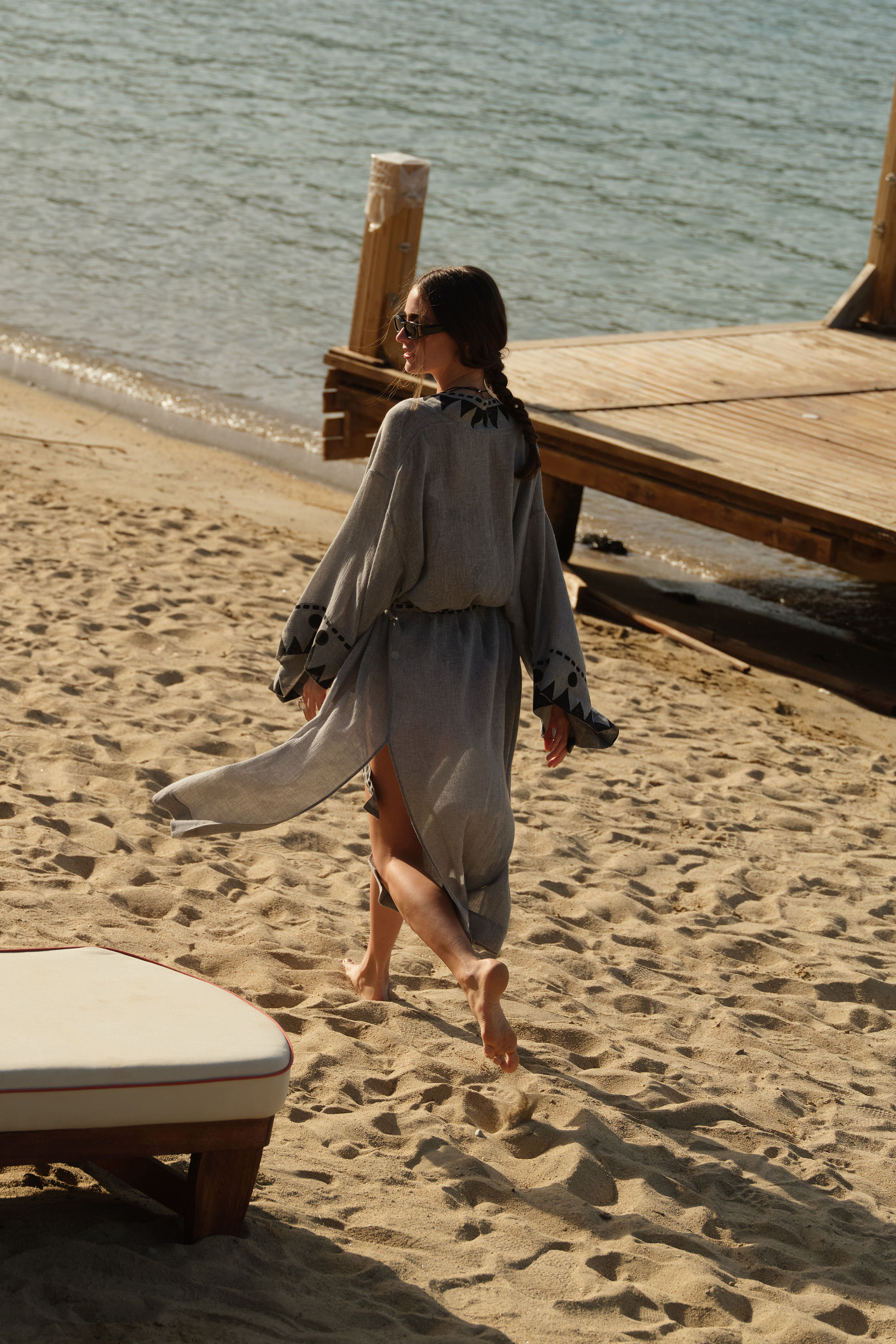 Gray Linen Printed Kimono