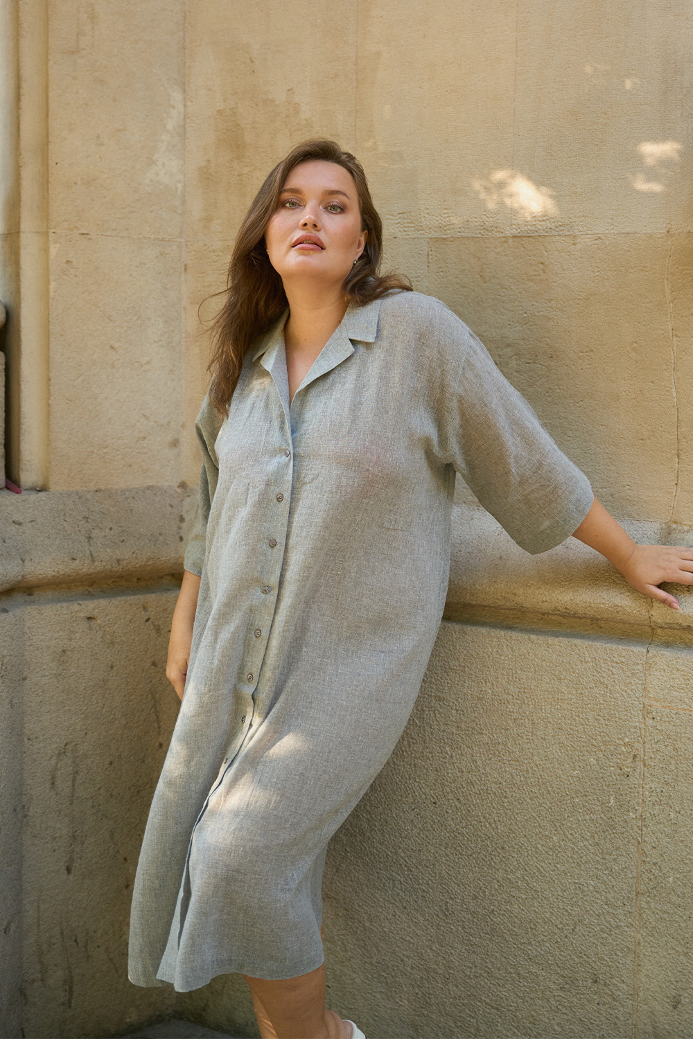 Gray Linen Shirt Dress